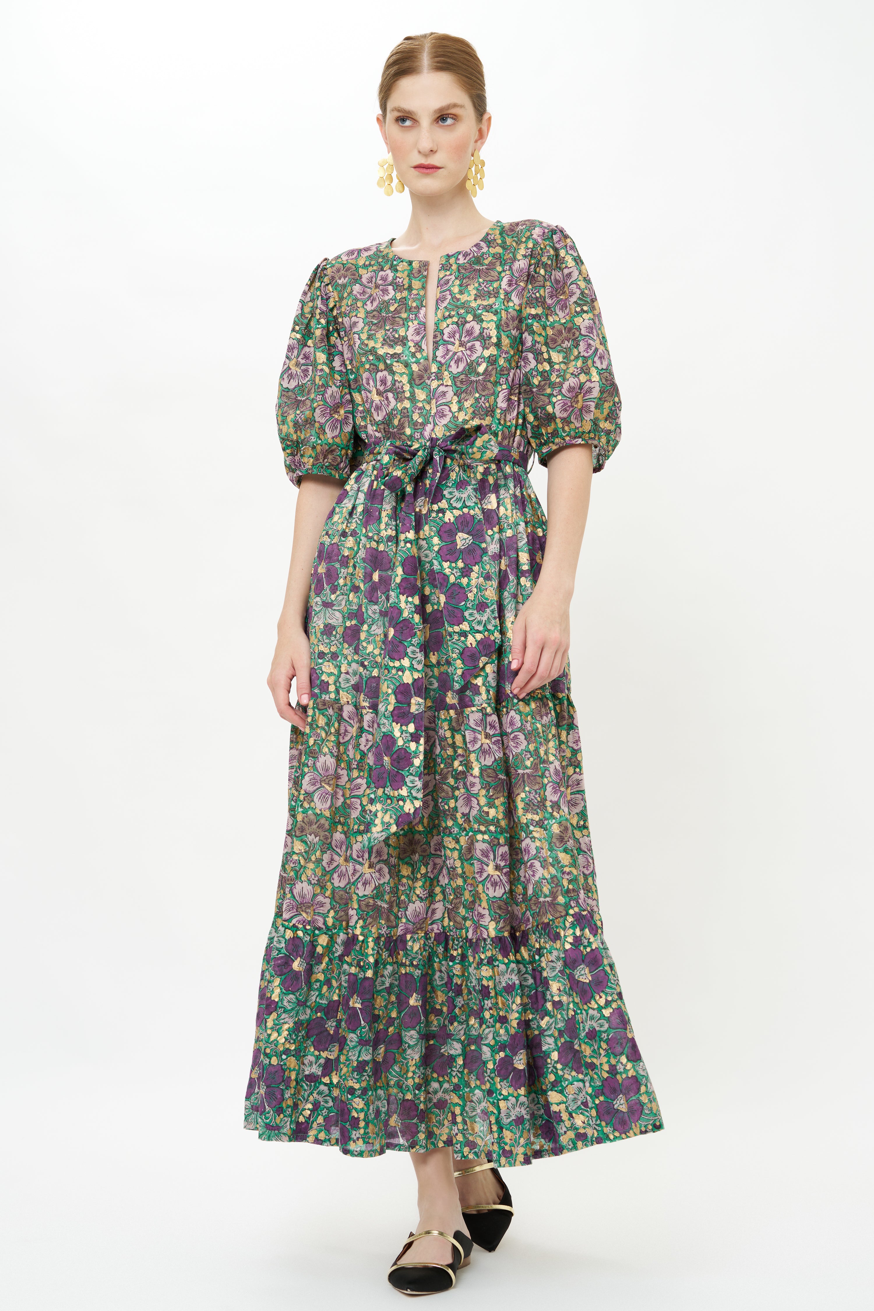Puff Sleeve Maxi- Matera Green