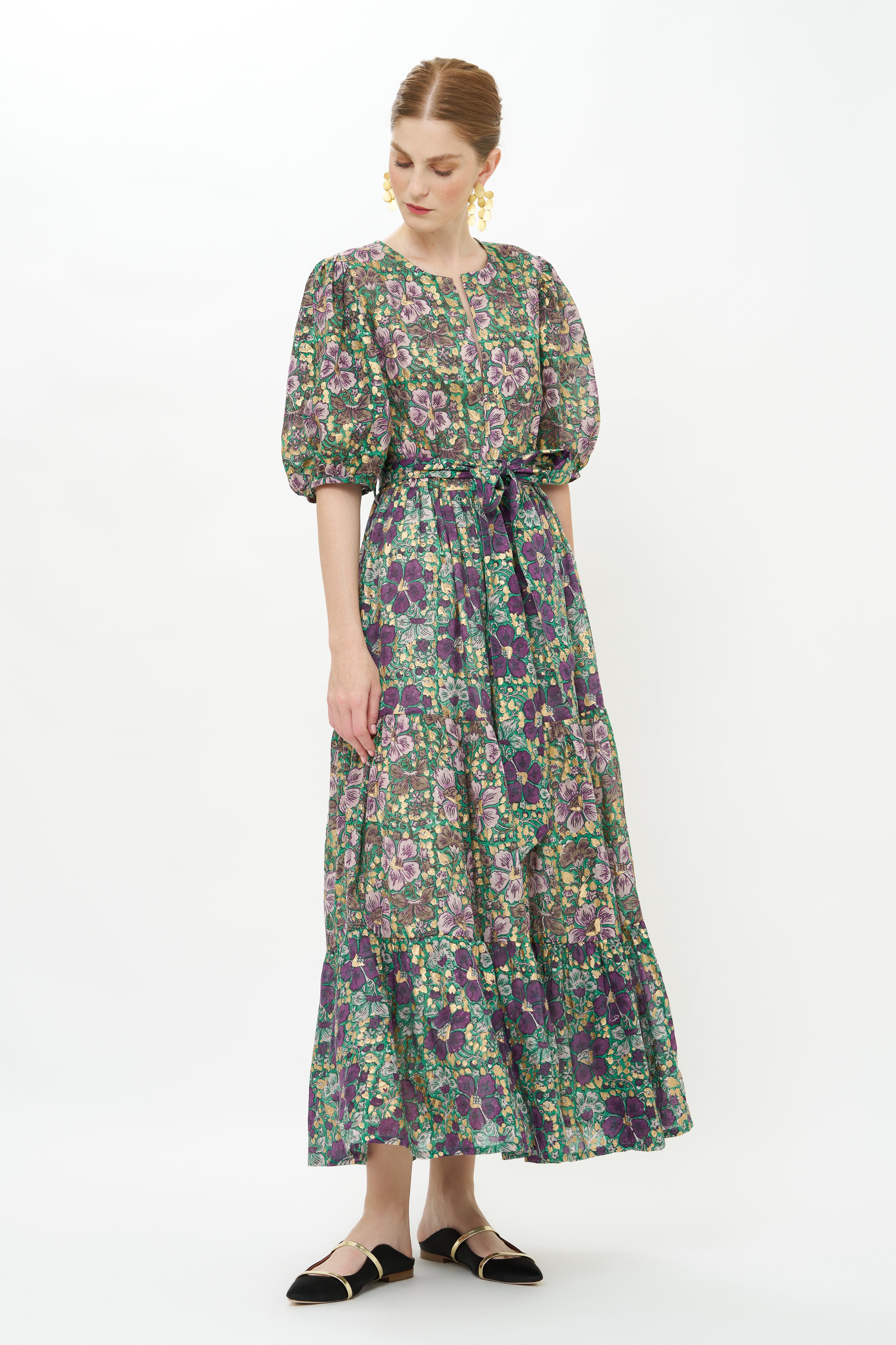 Puff Sleeve Maxi- Matera Green