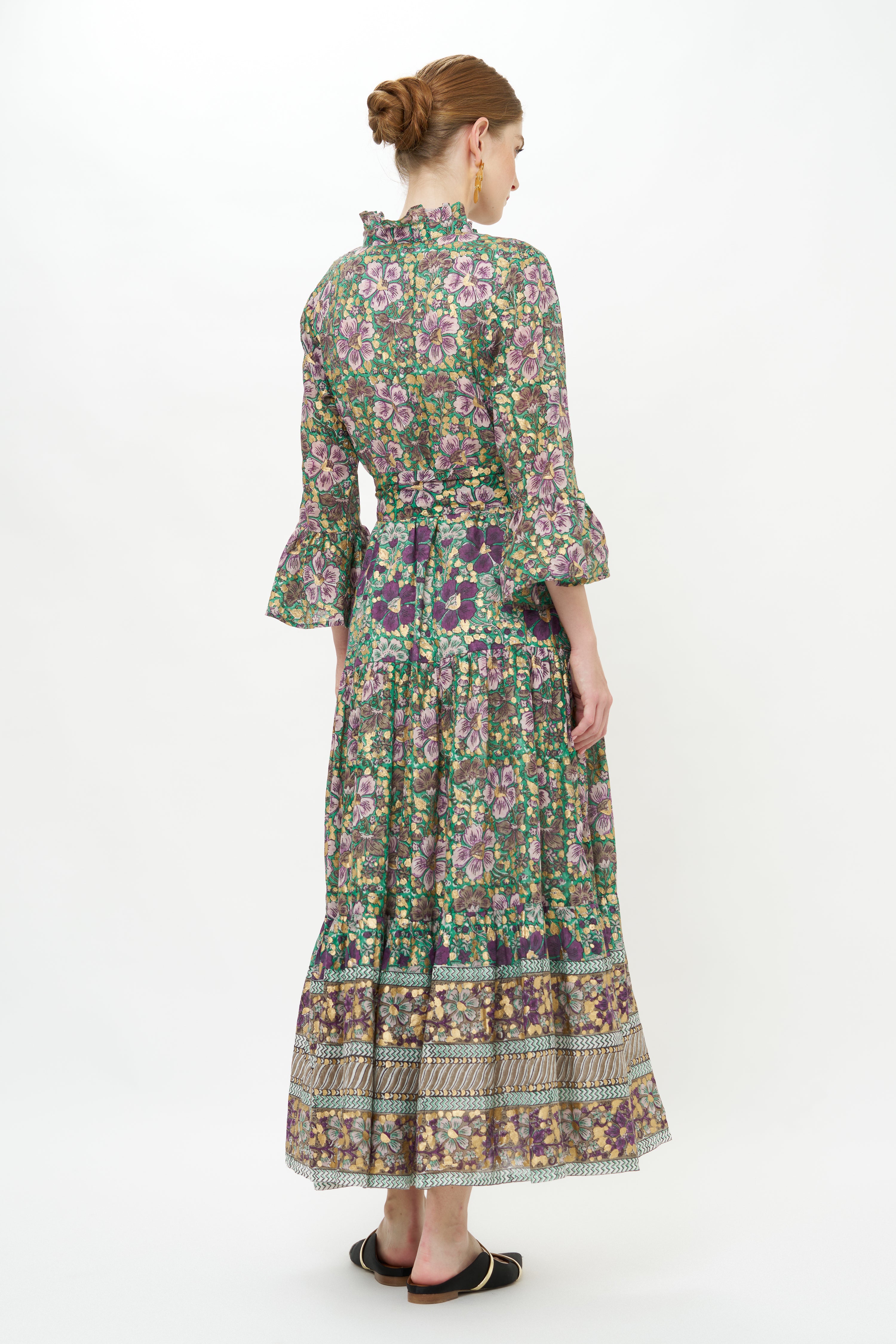 Ruffle Collar Bell Maxi- Matera Green