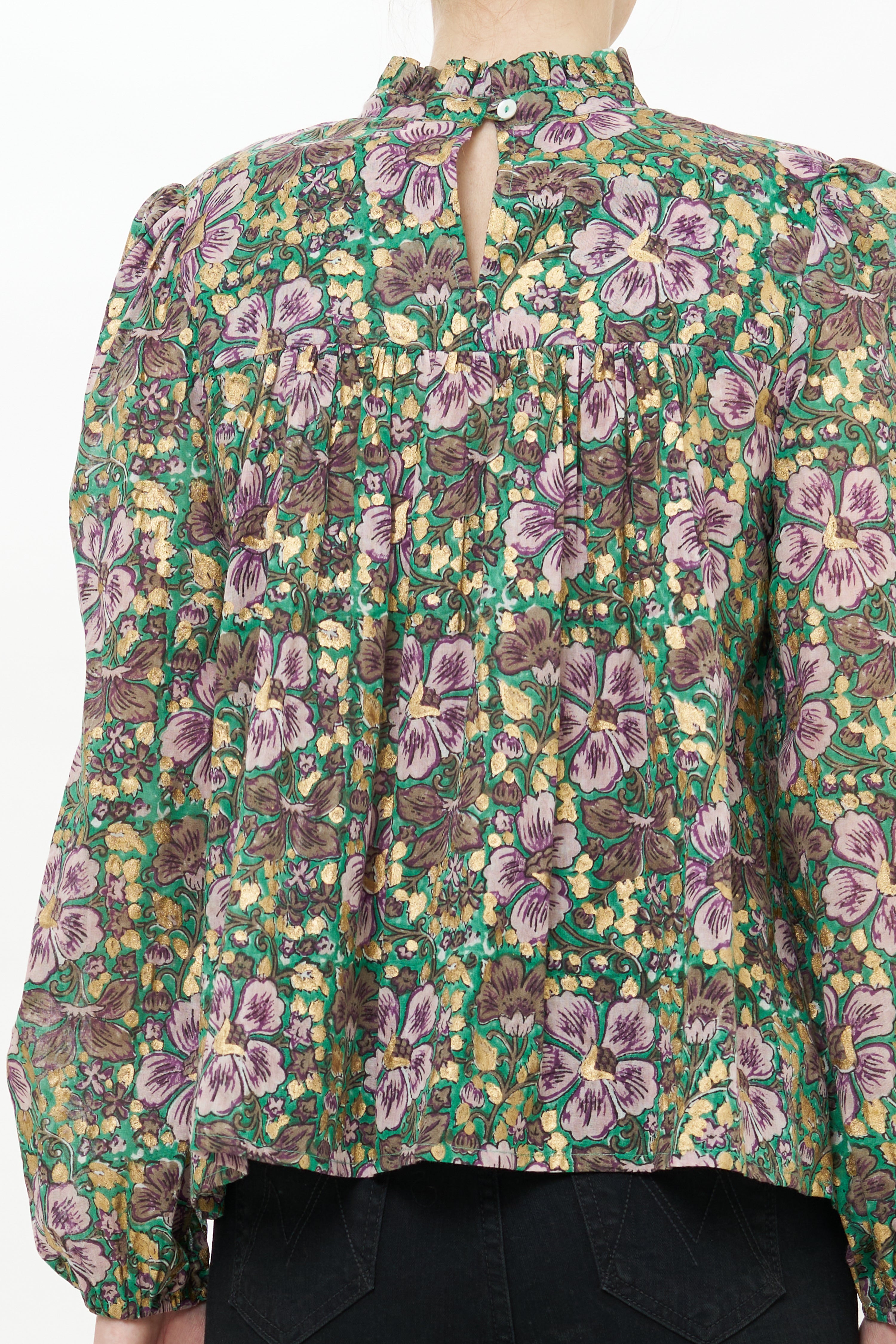 Long Sleeve Pintuck Blouse- Matera Green