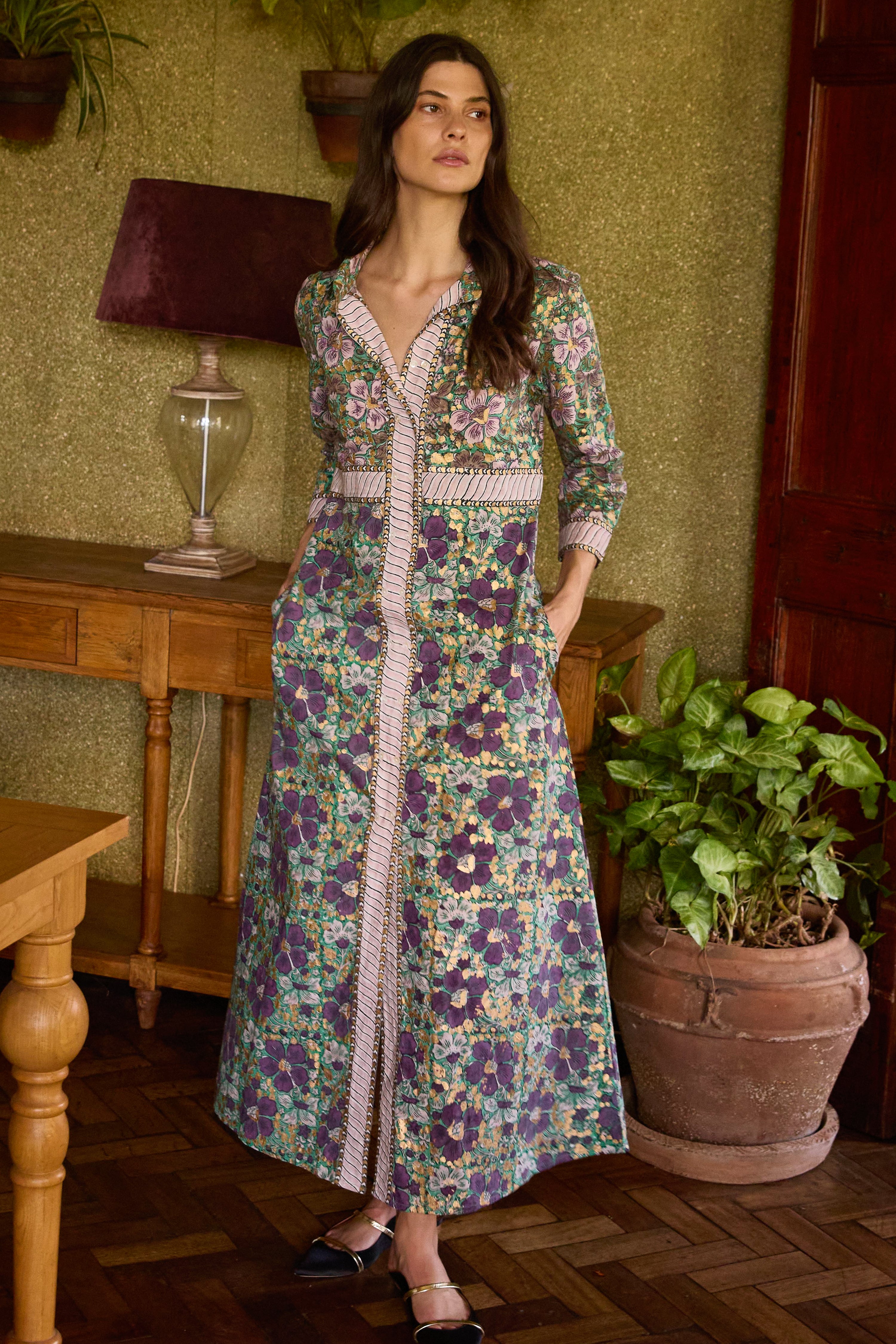 Shirt Dress Maxi- Matera Green
