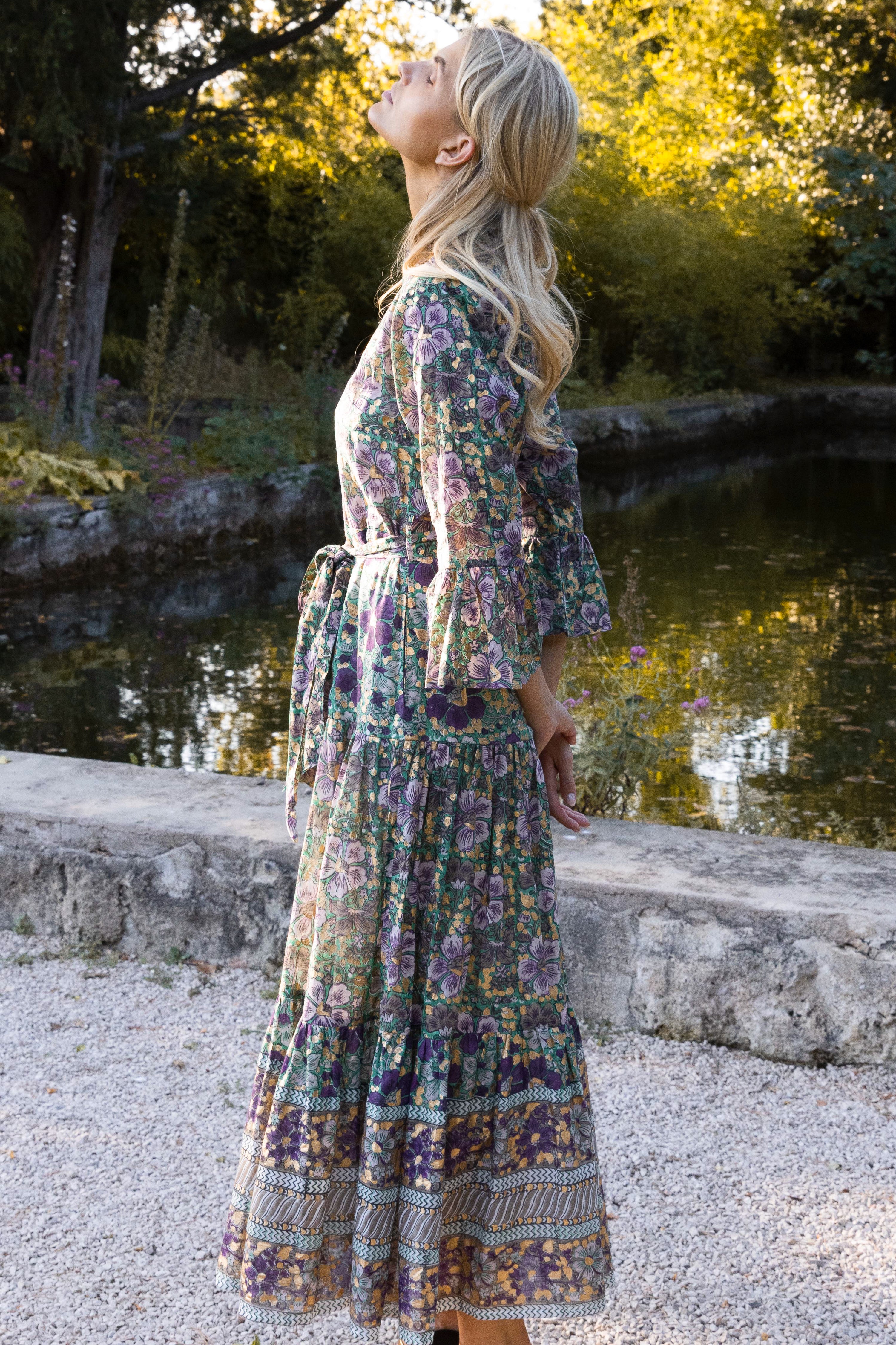 Ruffle Collar Bell Maxi- Matera Green