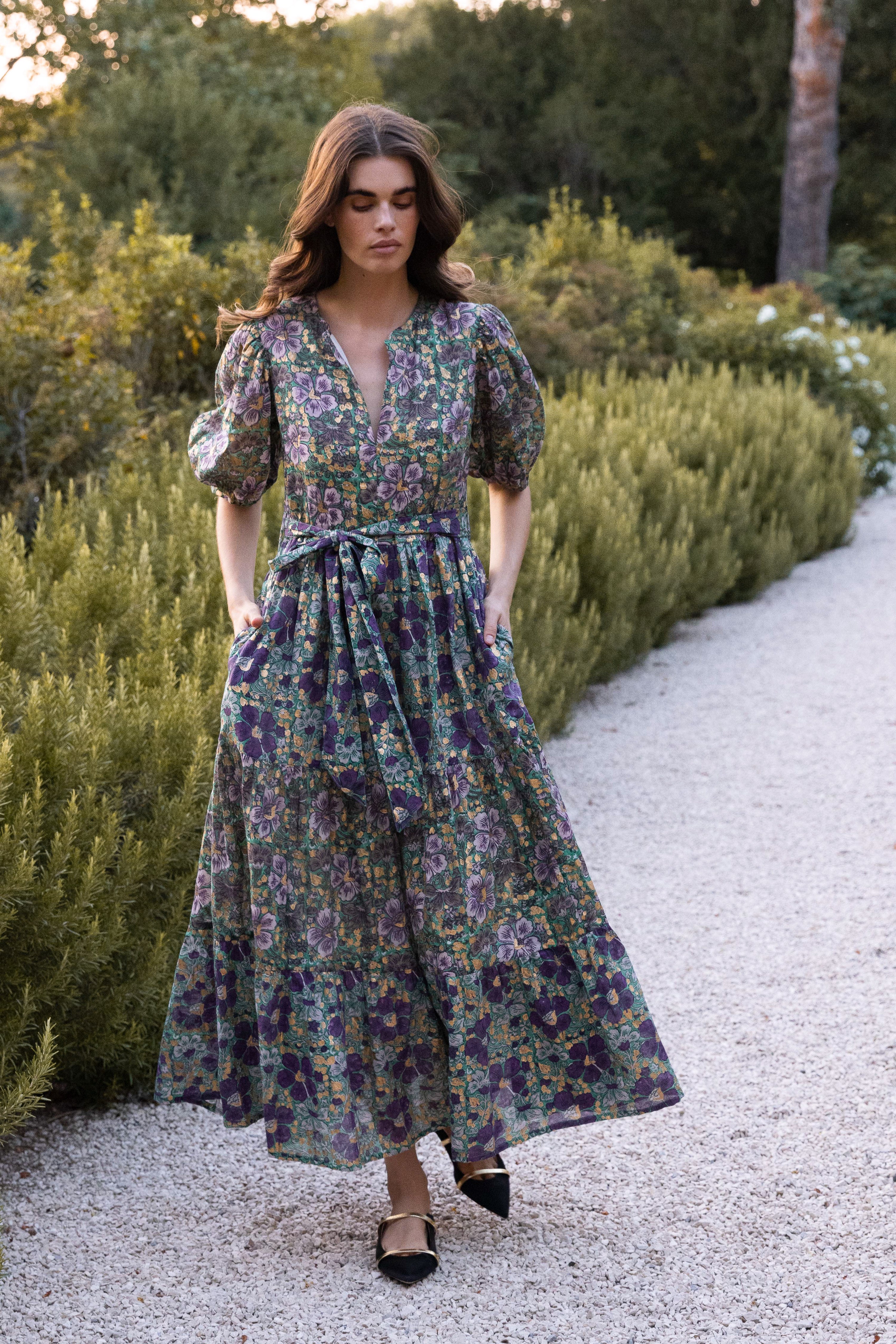 Puff Sleeve Maxi- Matera Green