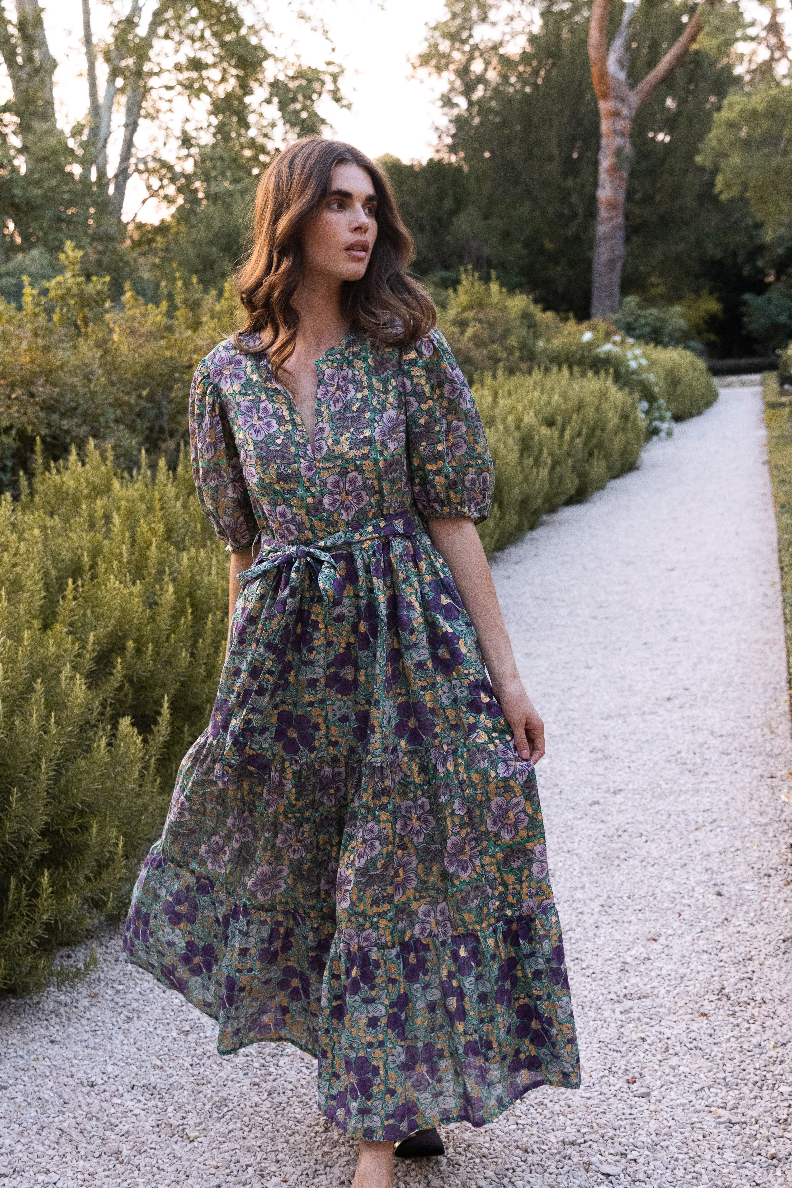 Puff Sleeve Maxi- Matera Green