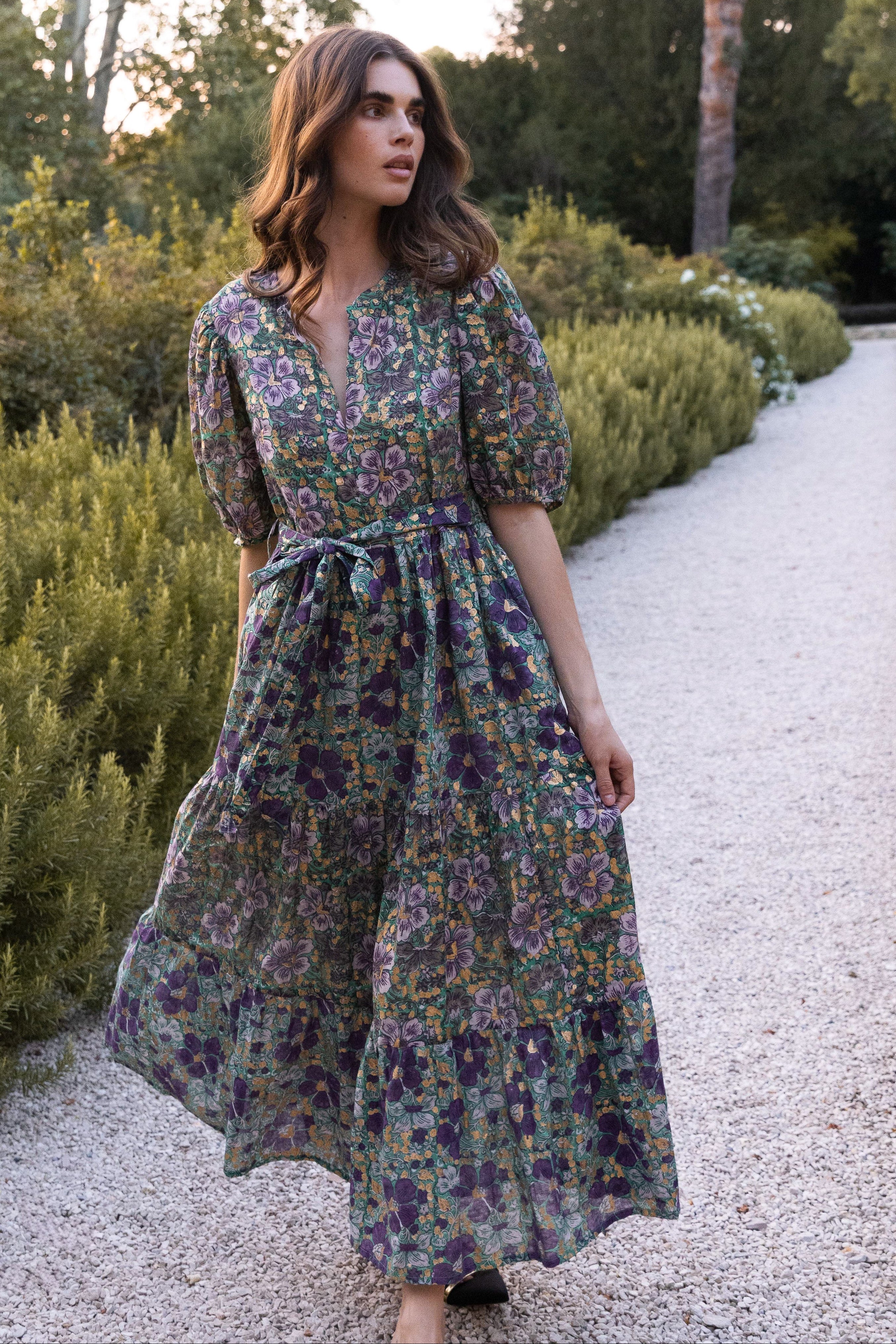 Puff Sleeve Maxi- Matera Green