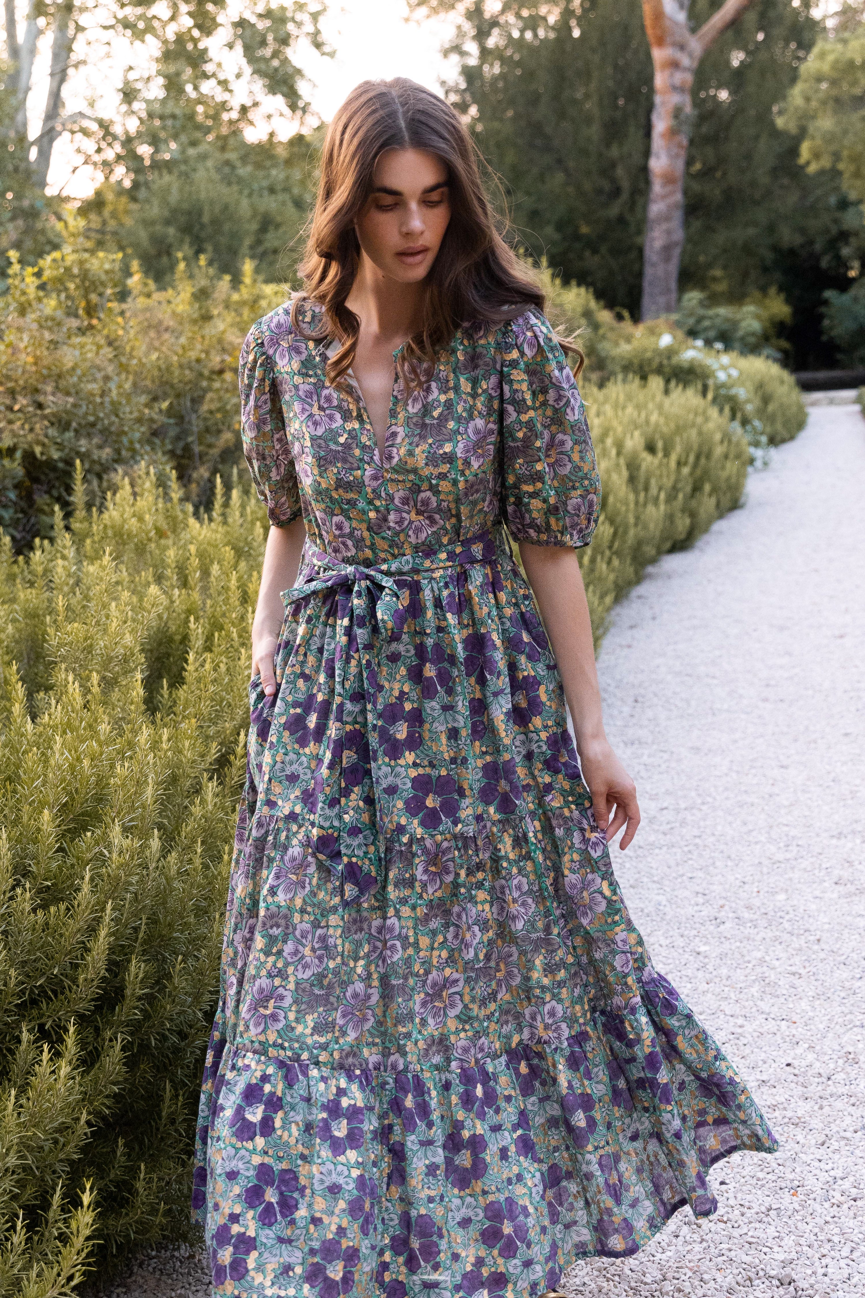 Puff Sleeve Maxi- Matera Green