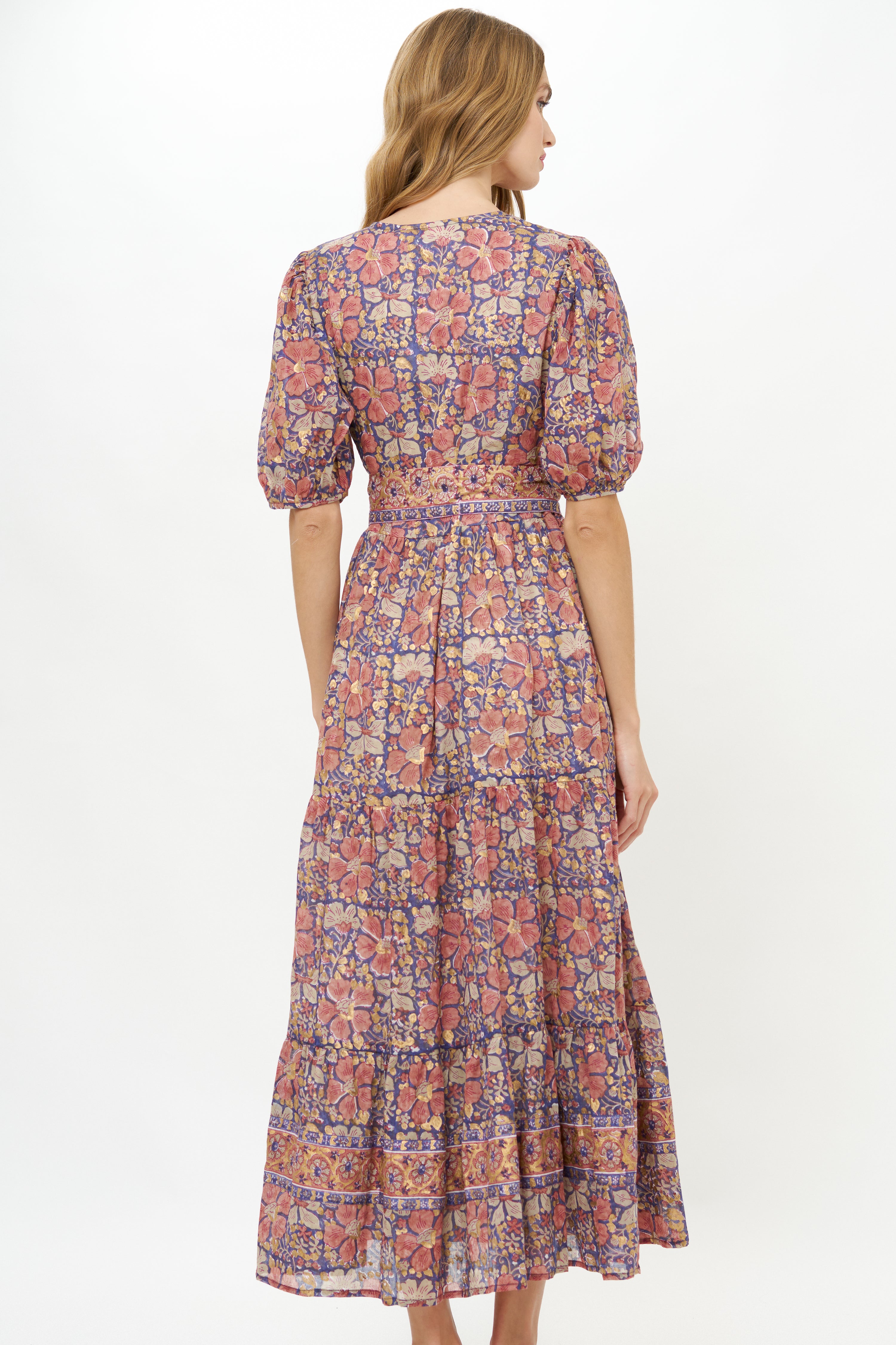 Puff Sleeve Maxi- Matera Navy