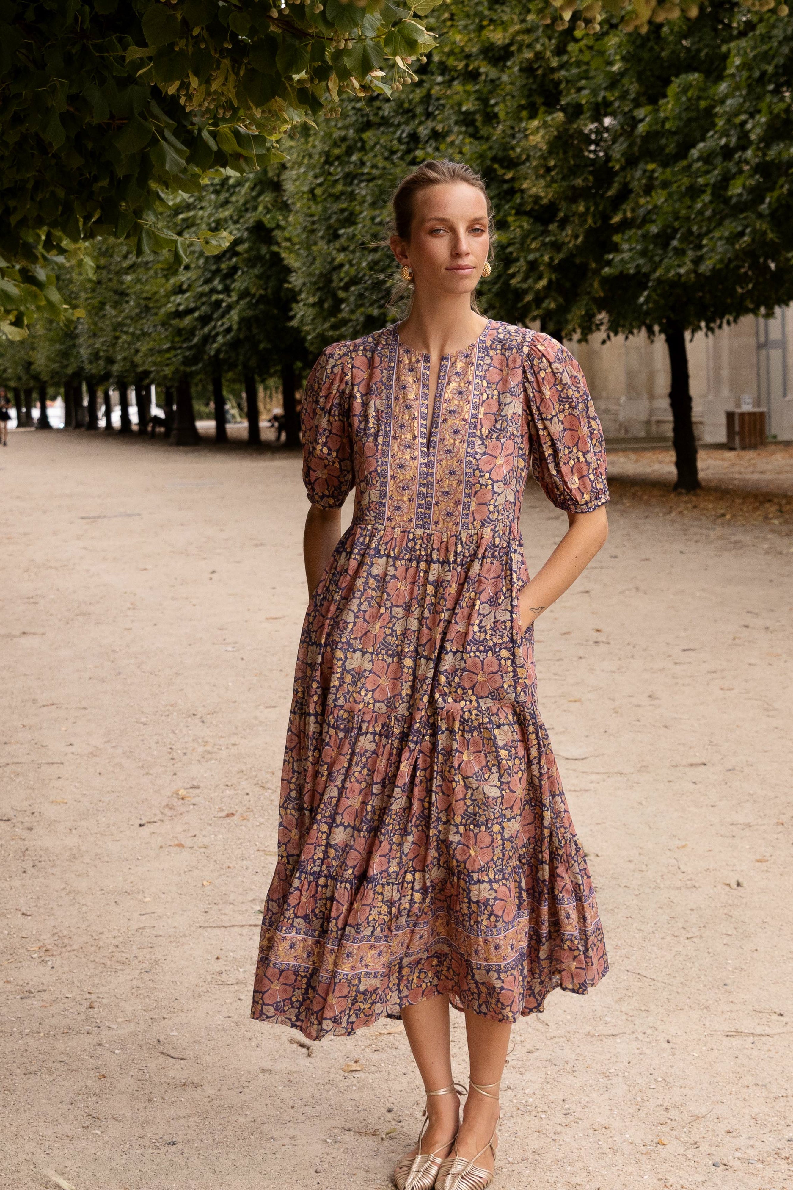 Puff Sleeve Maxi- Matera Navy