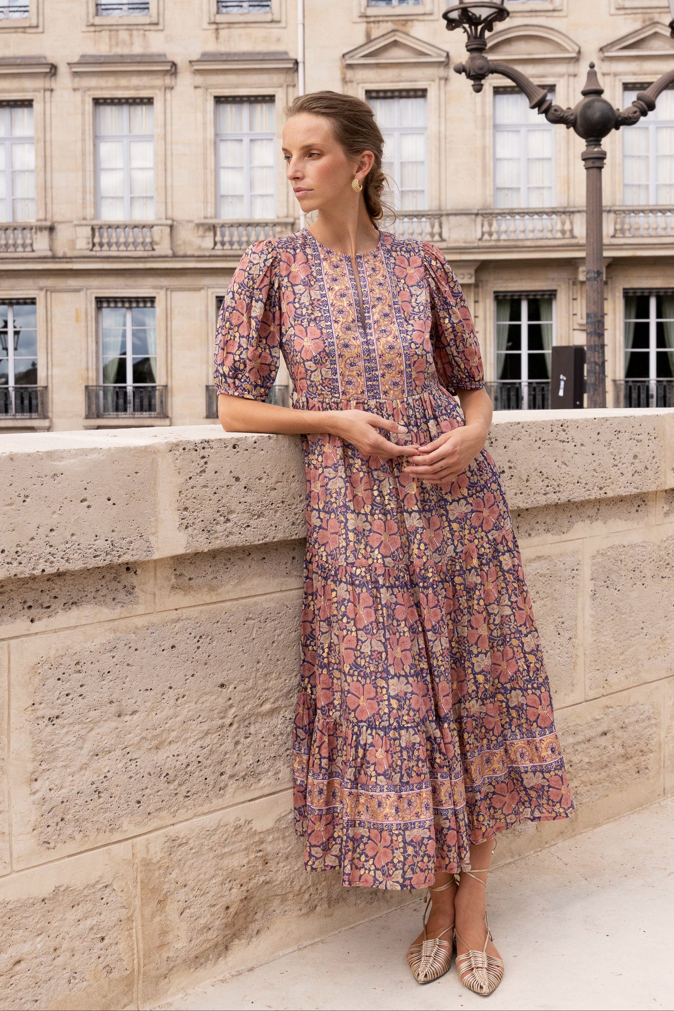 Puff Sleeve Maxi- Matera Navy