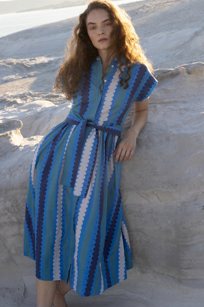 OLIPHANT Belted Shirt Dress - Sconset Blue