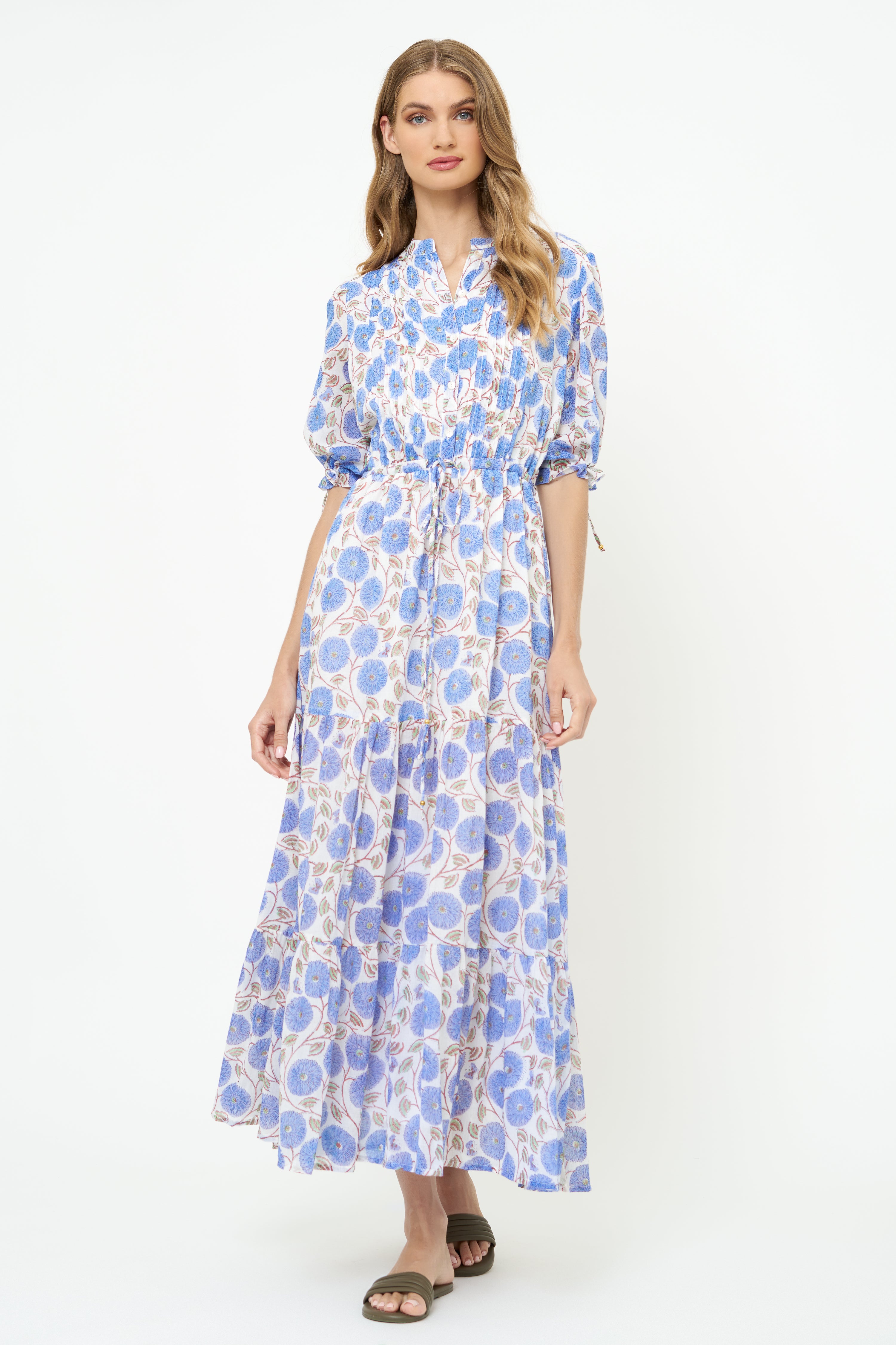 Cinched Pintuck Maxi- Monarch Blue