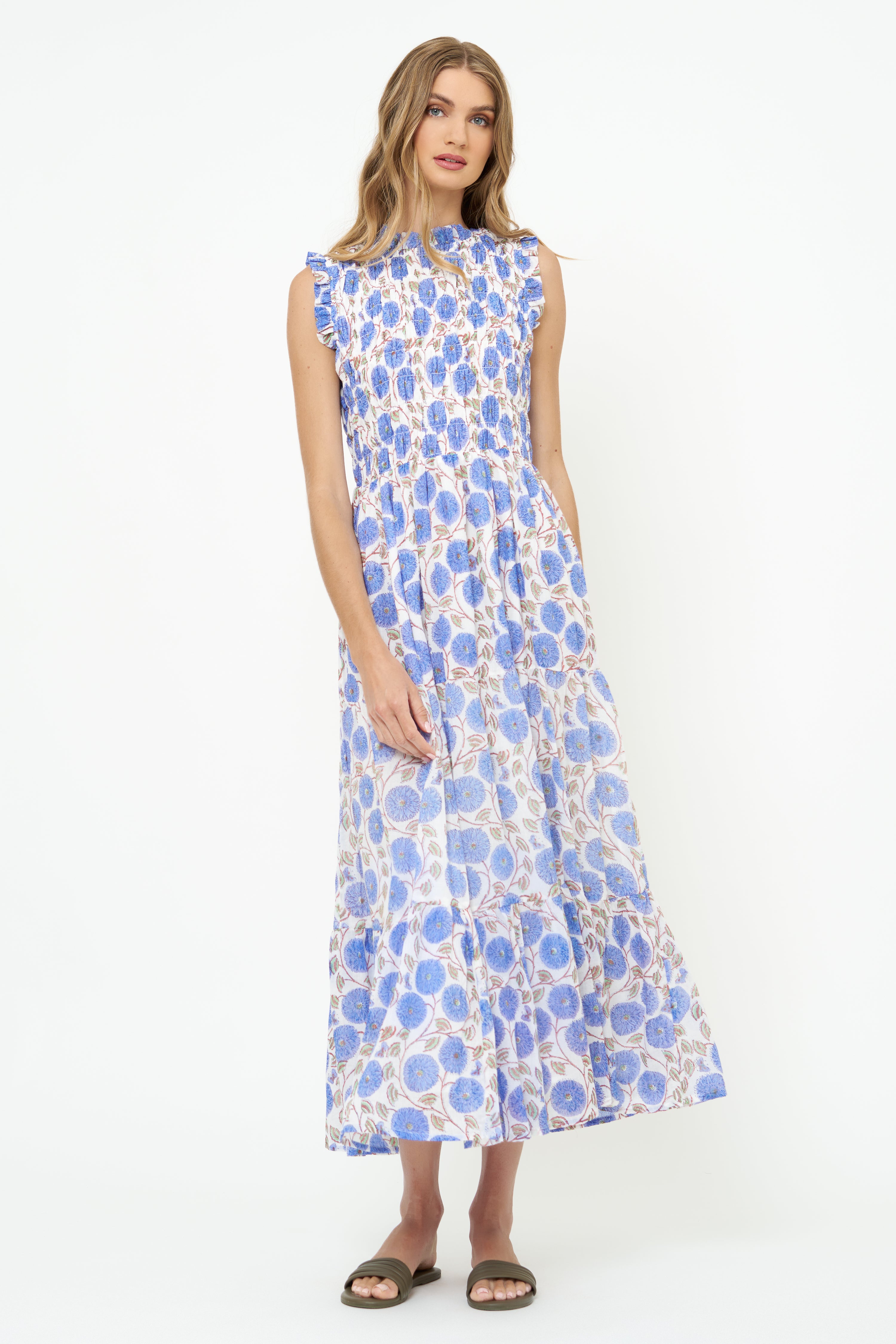 Sleeveless Smocked Maxi- Monarch Blue
