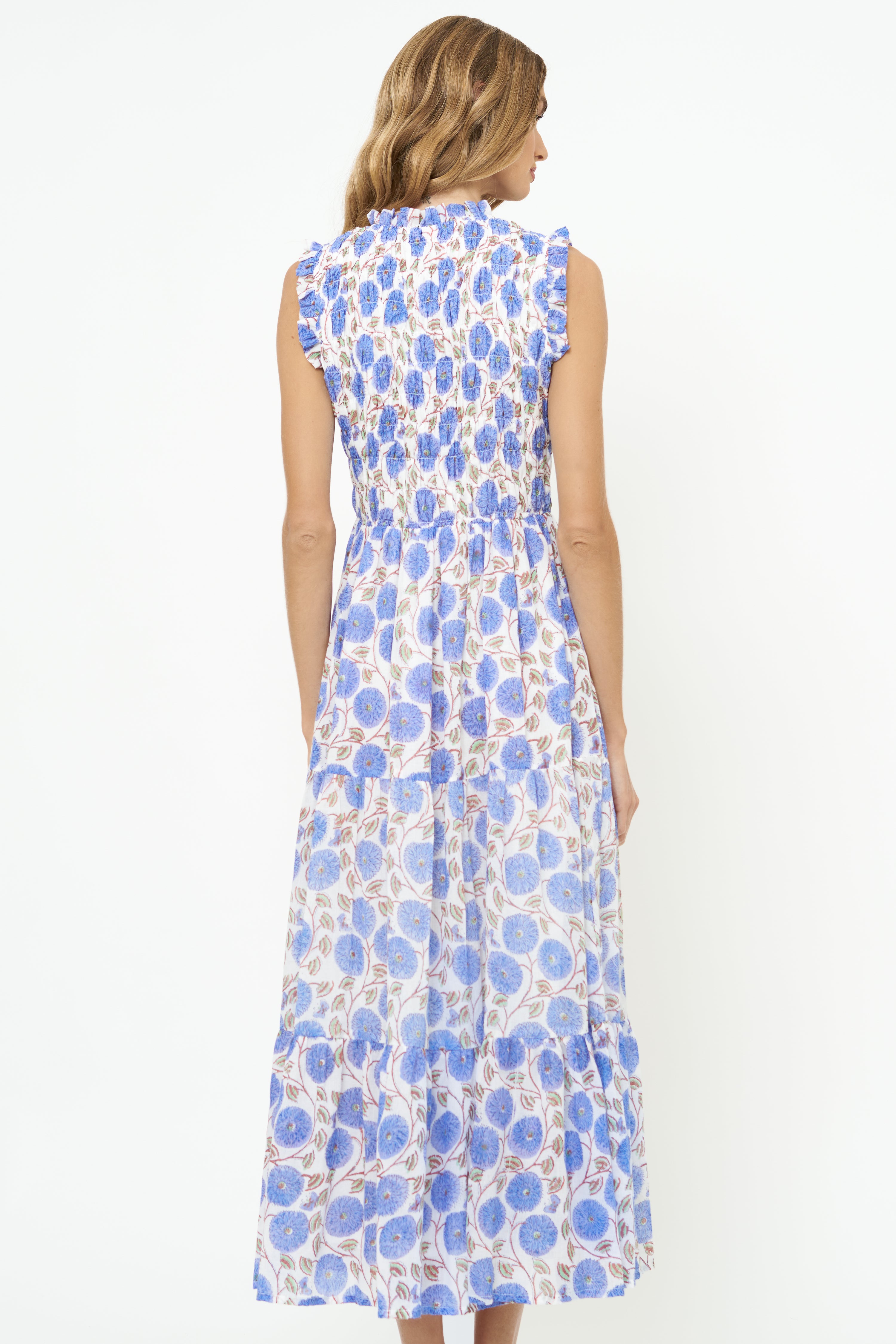 Sleeveless Smocked Maxi- Monarch Blue
