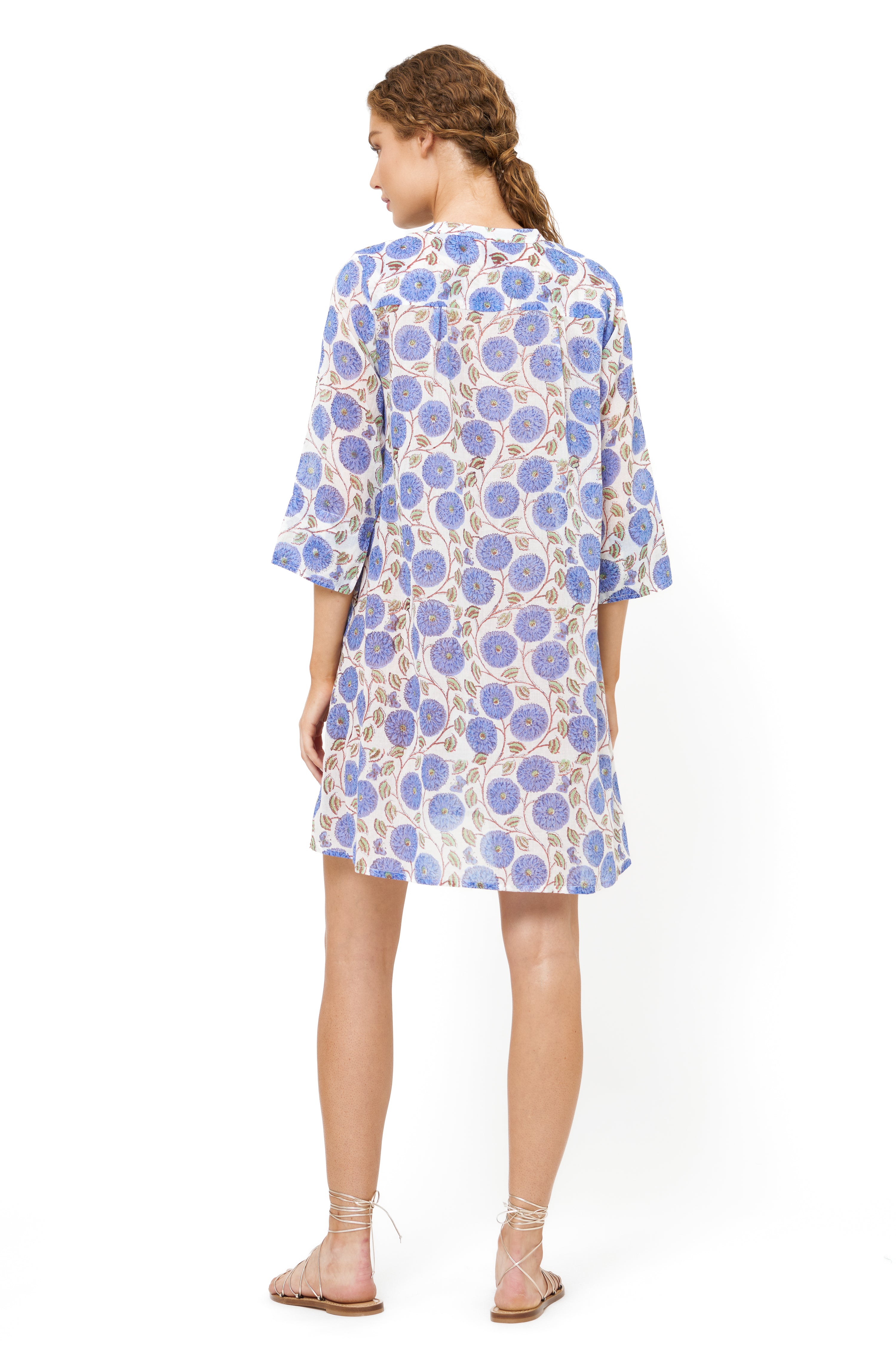 3/4 Sleeve Pintuck Dress- Monarch Blue