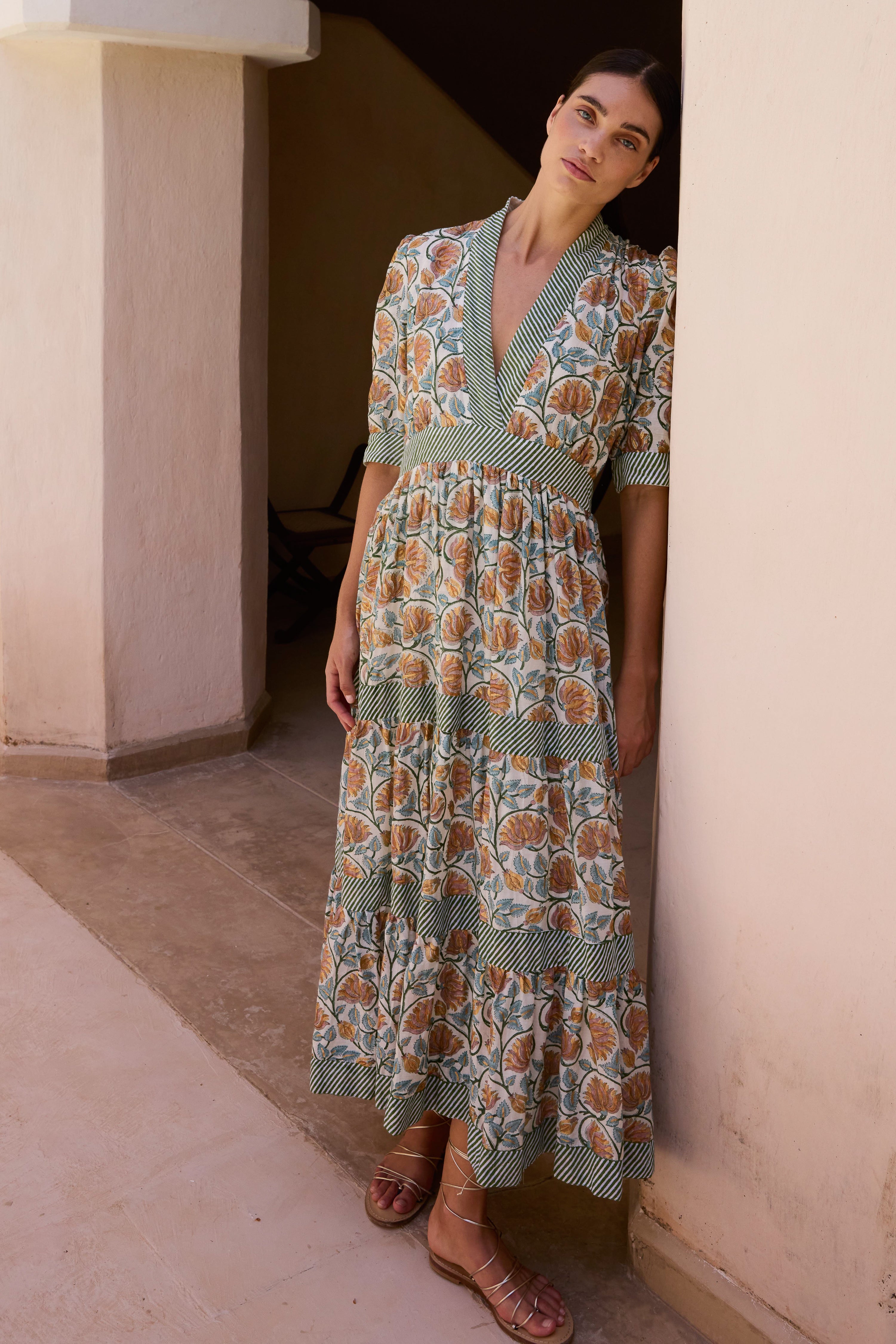 V-Neck Cuffed Maxi- Montenegro Green