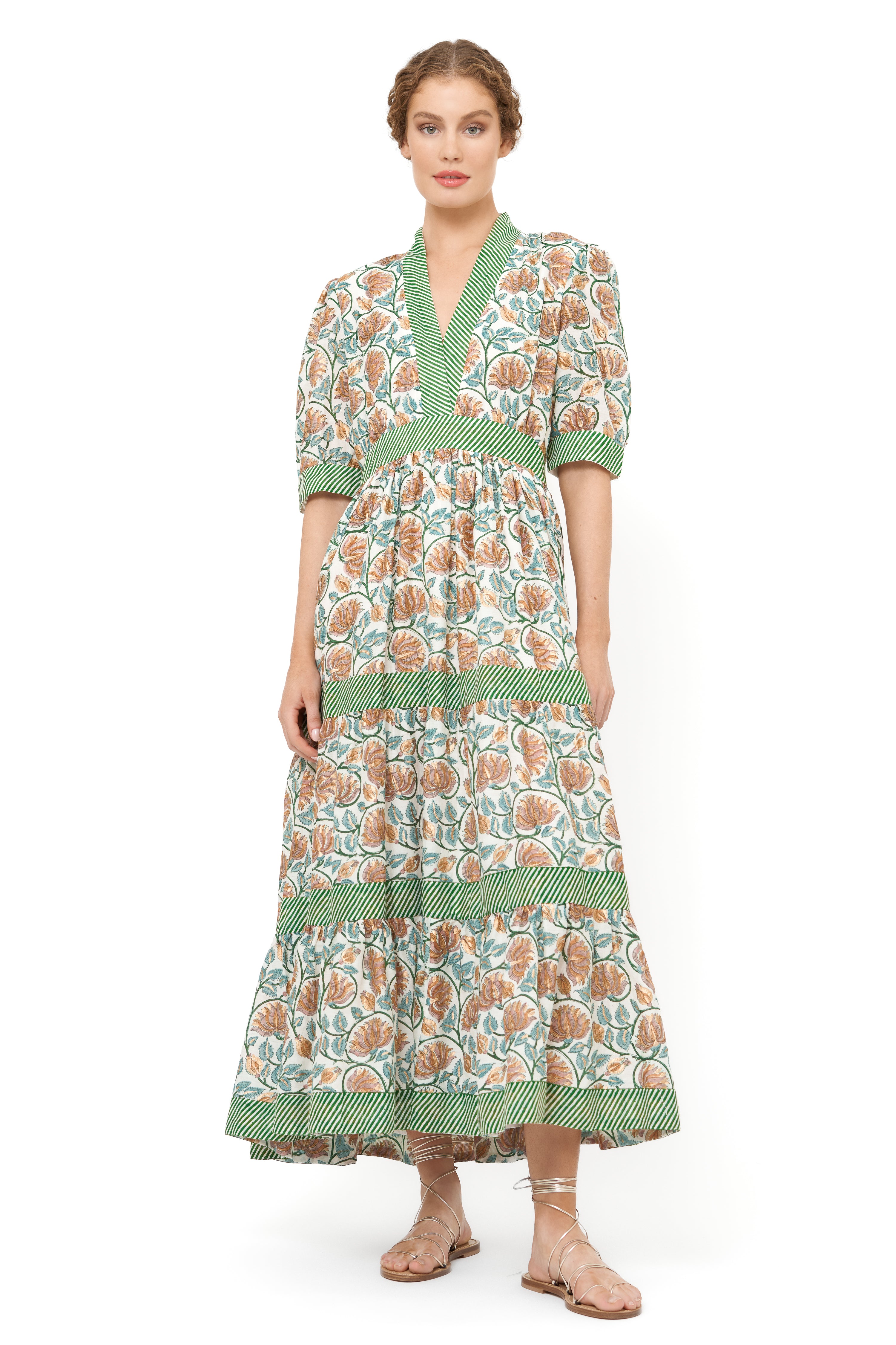 V-Neck Cuffed Maxi- Montenegro Green