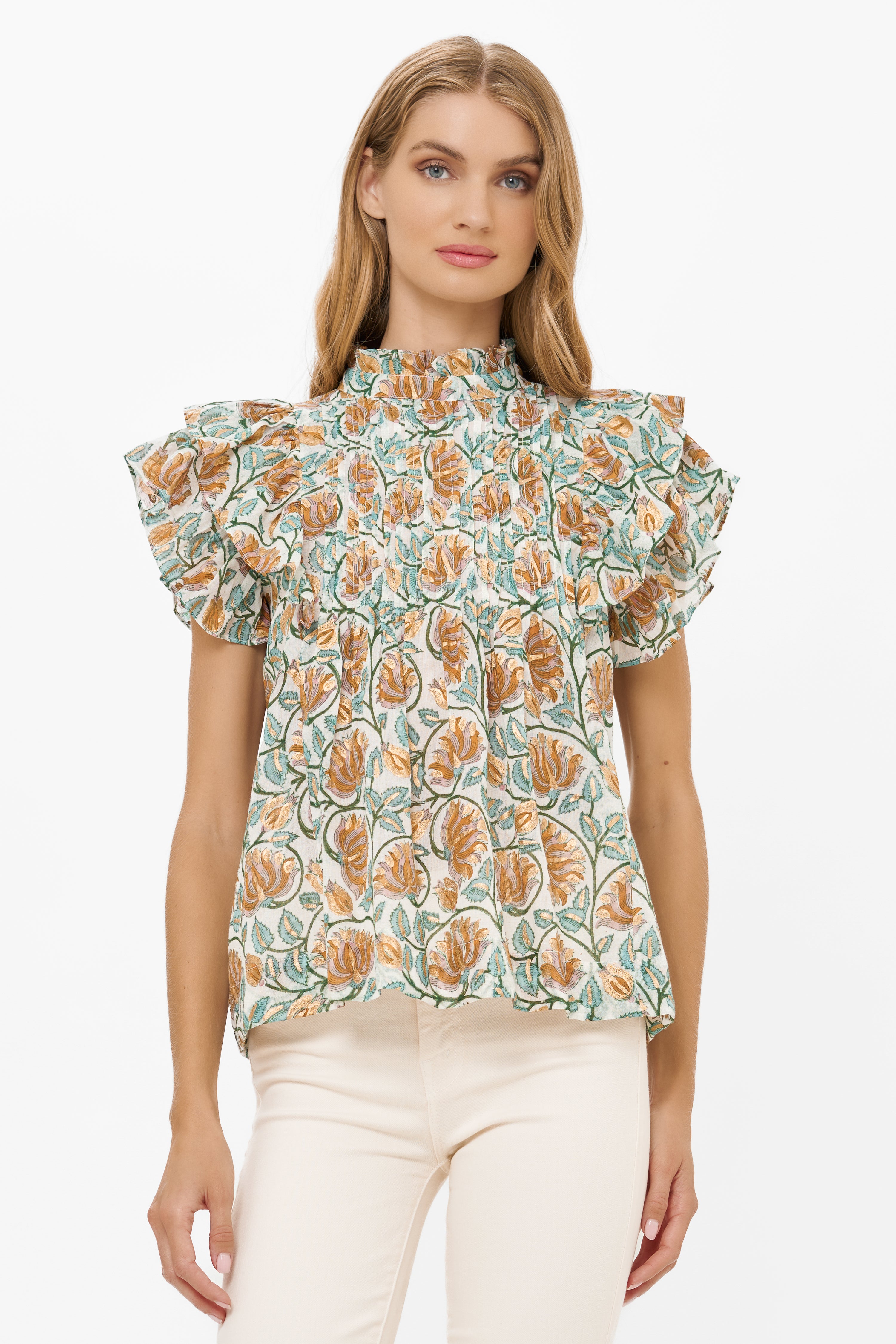 Pintuck Ruffle Top- Montenegro Green