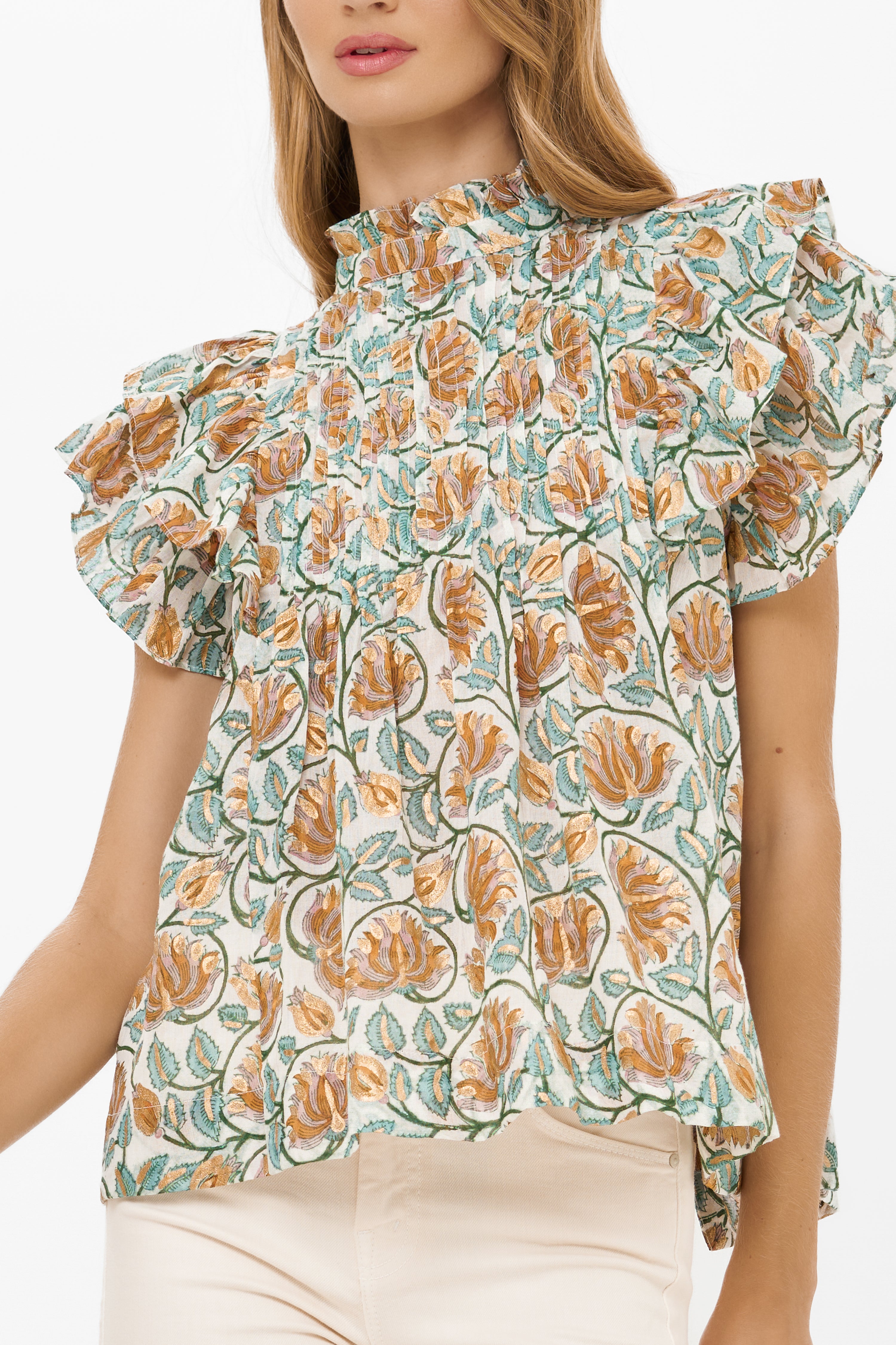 Pintuck Ruffle Top- Montenegro Green