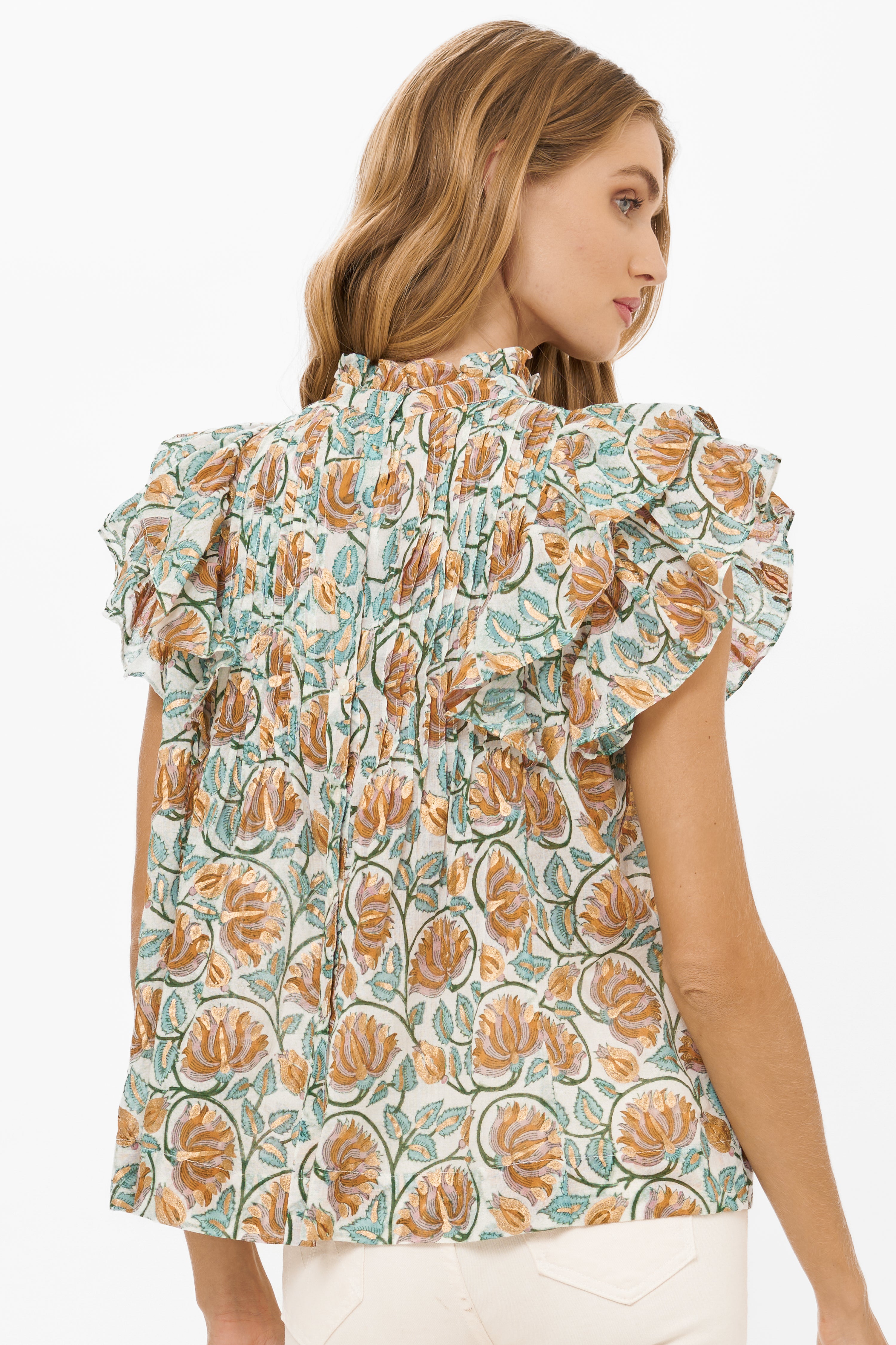 Pintuck Ruffle Top- Montenegro Green