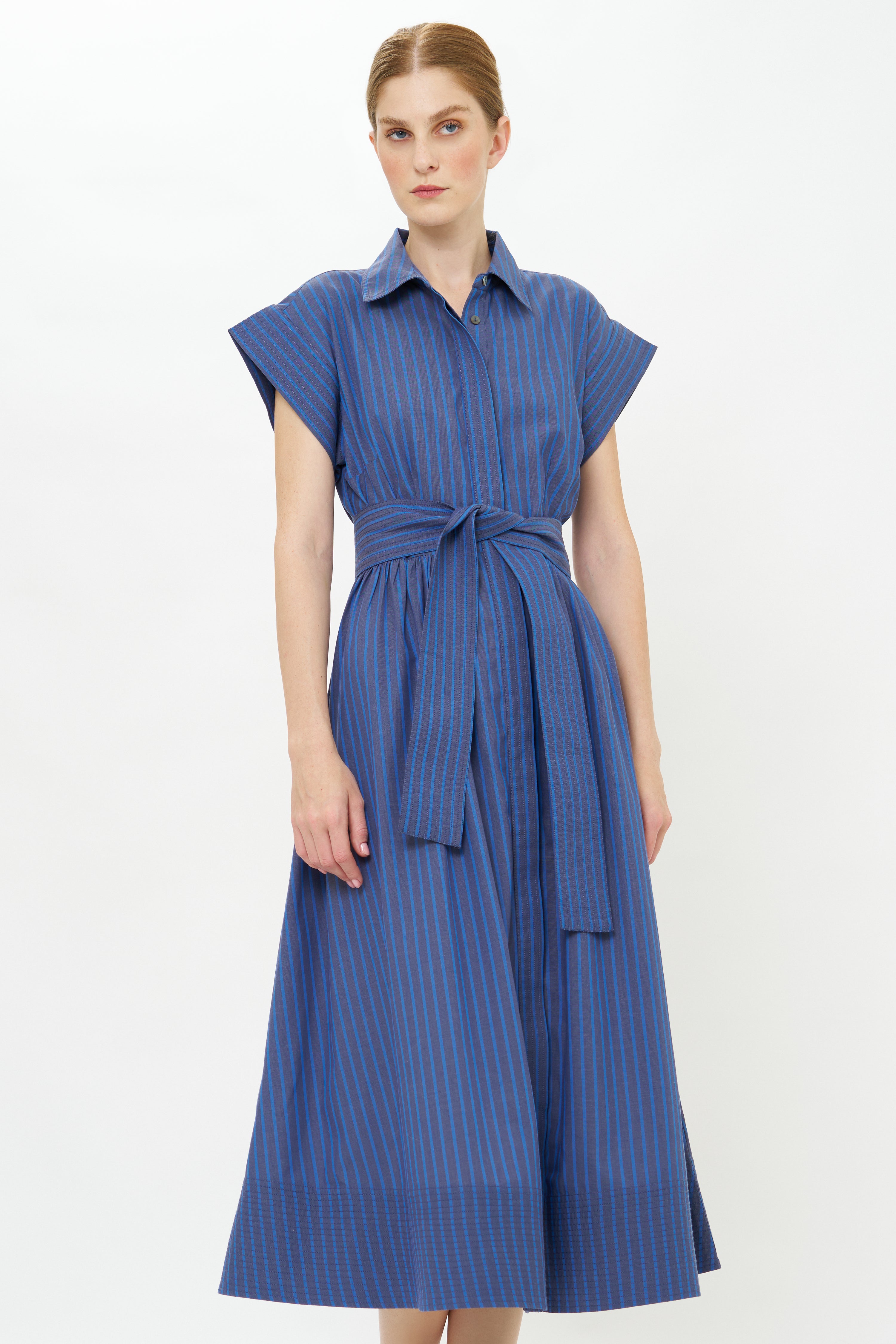 Belted Shirt Dress- Morgan Blue