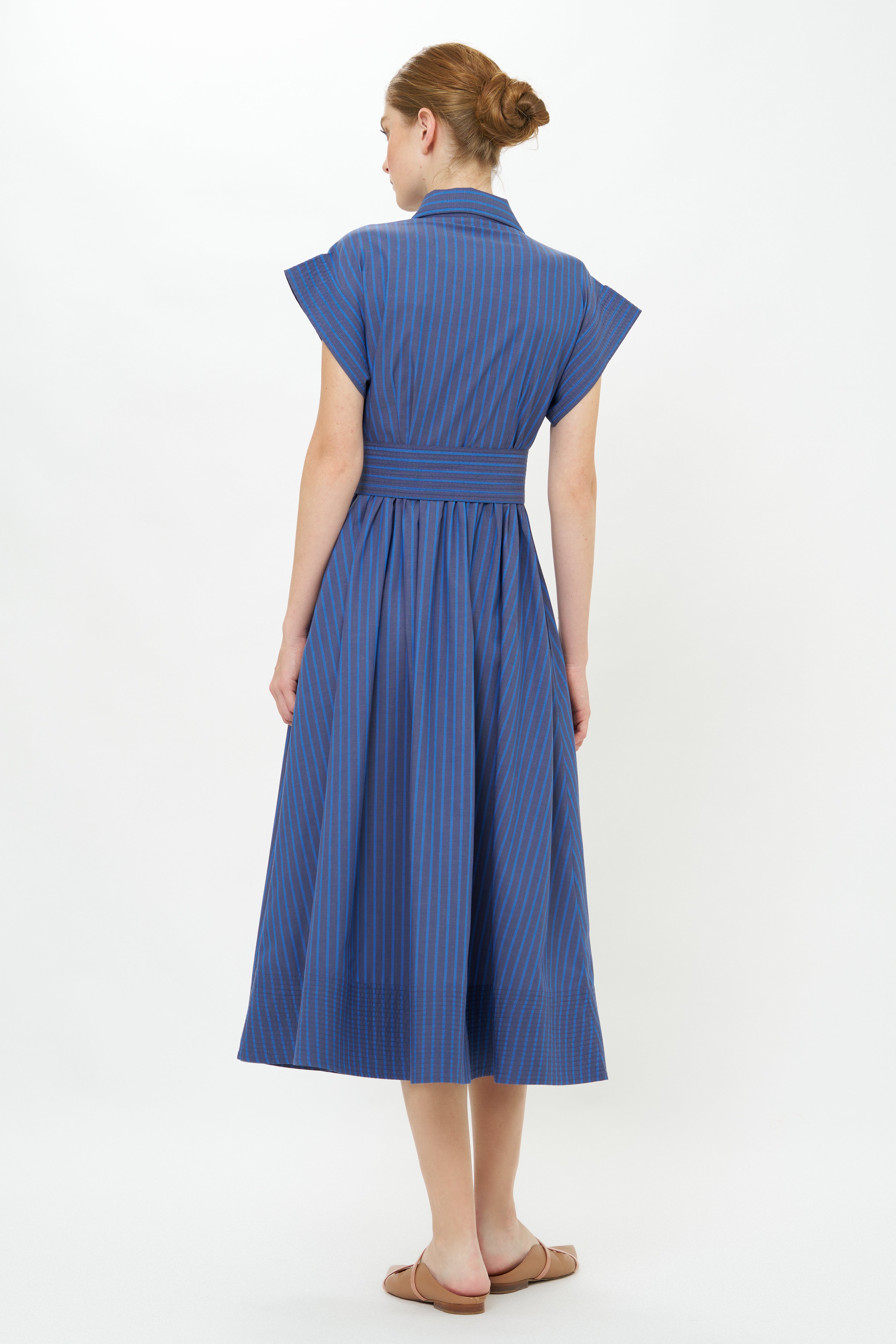 Belted Shirt Dress- Morgan Blue