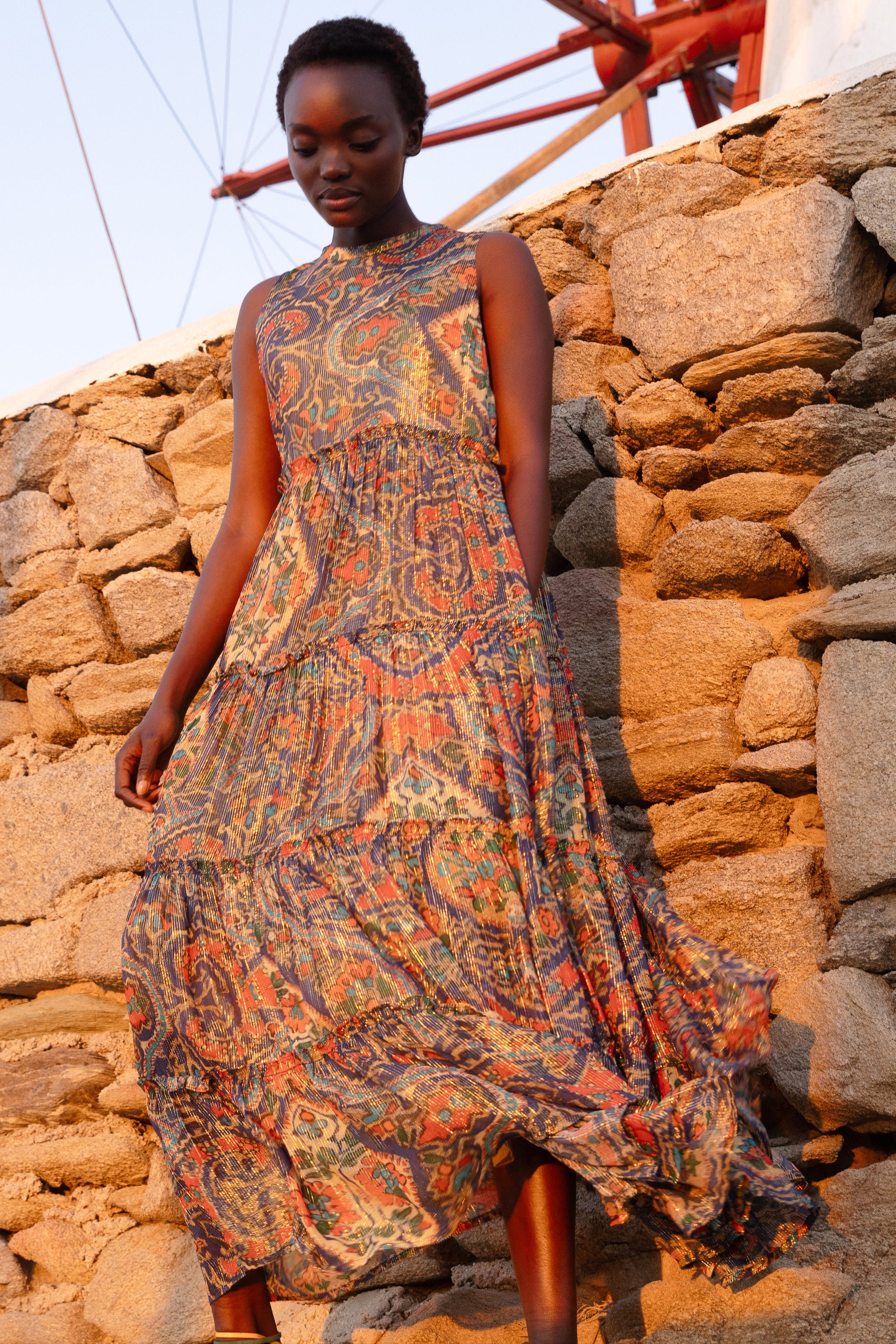 Ruffle Tiered Maxi- Persia Cobalt