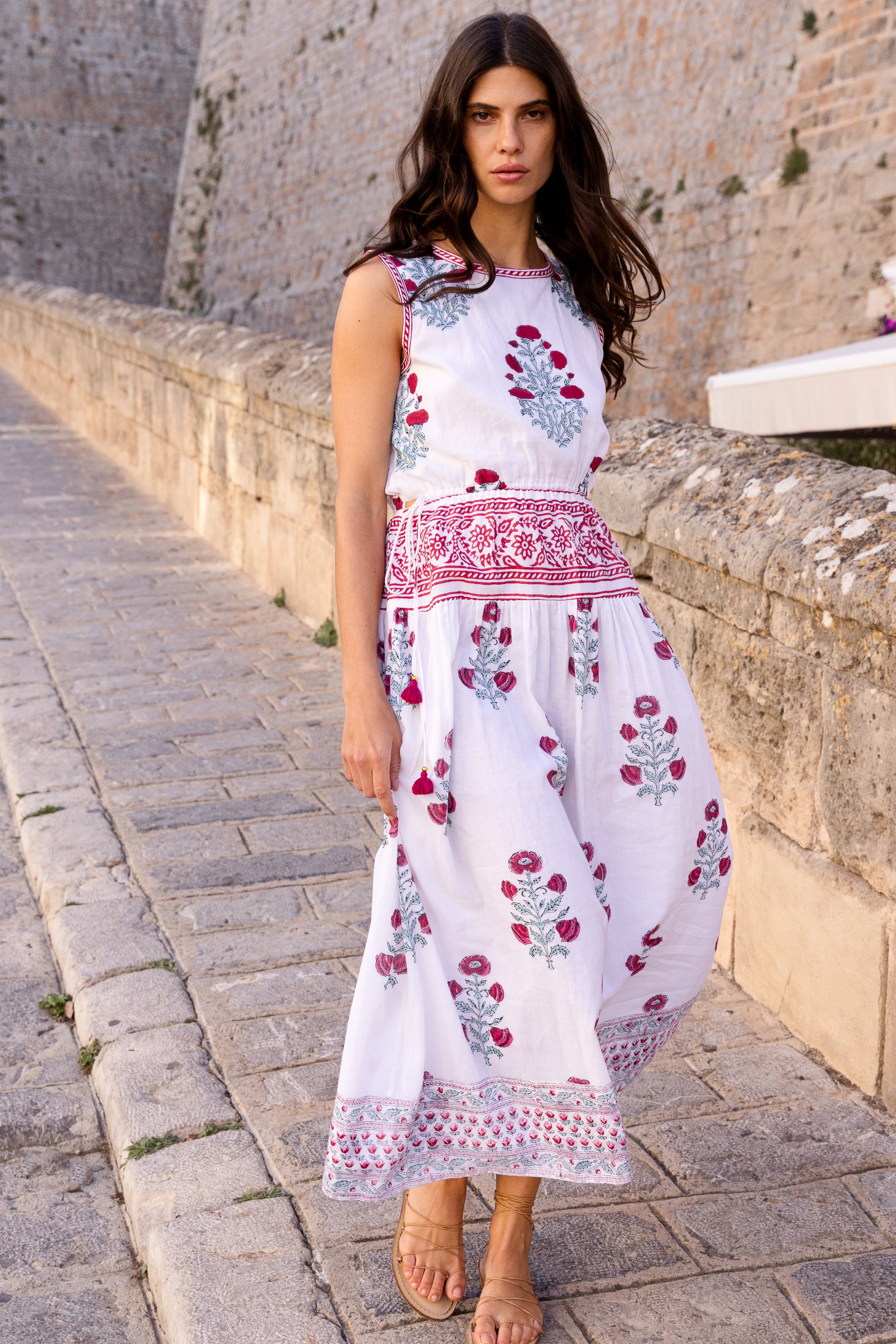 Sleeveless Piped Maxi- Napa Red