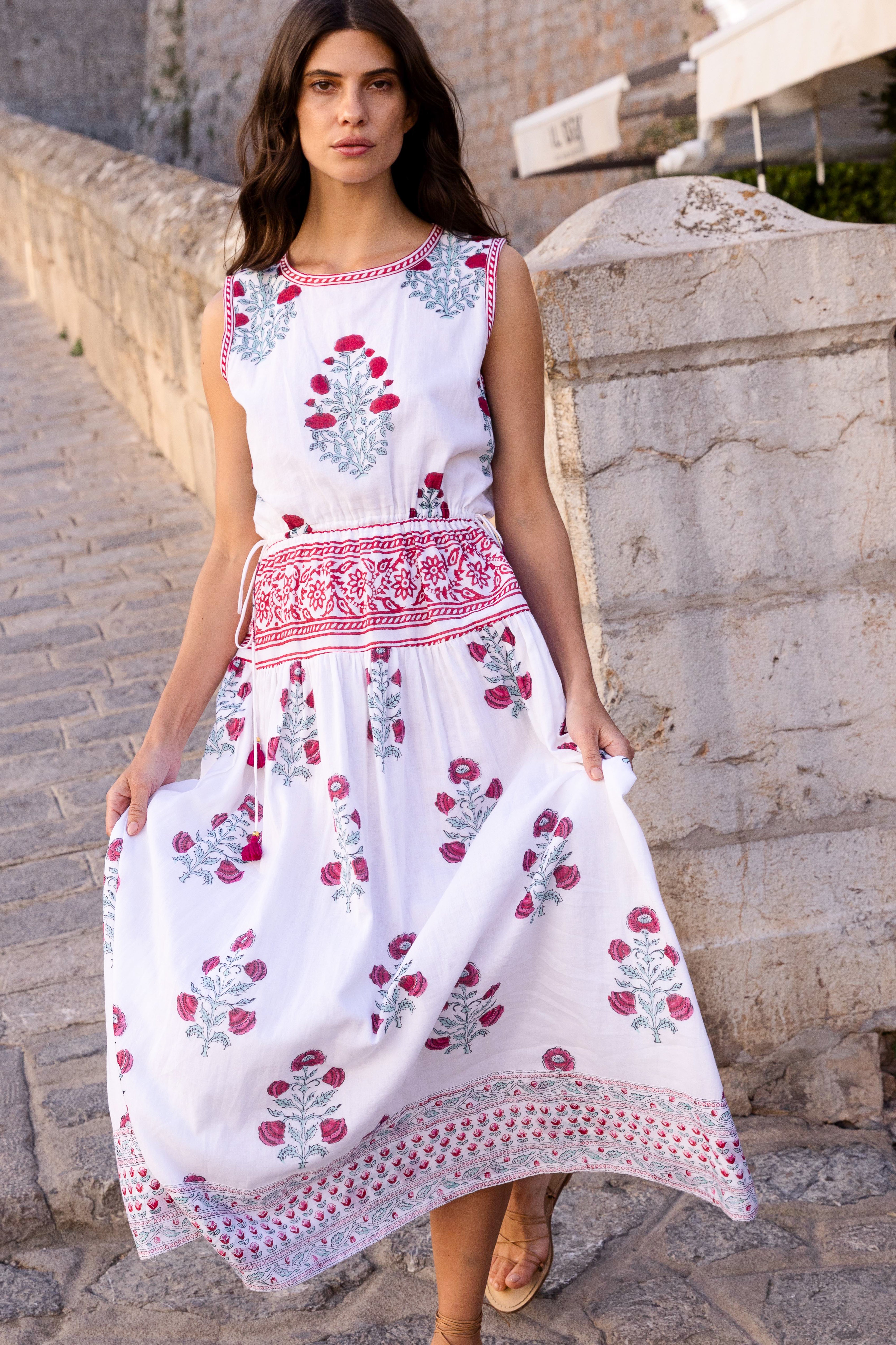 Sleeveless Piped Maxi- Napa Red