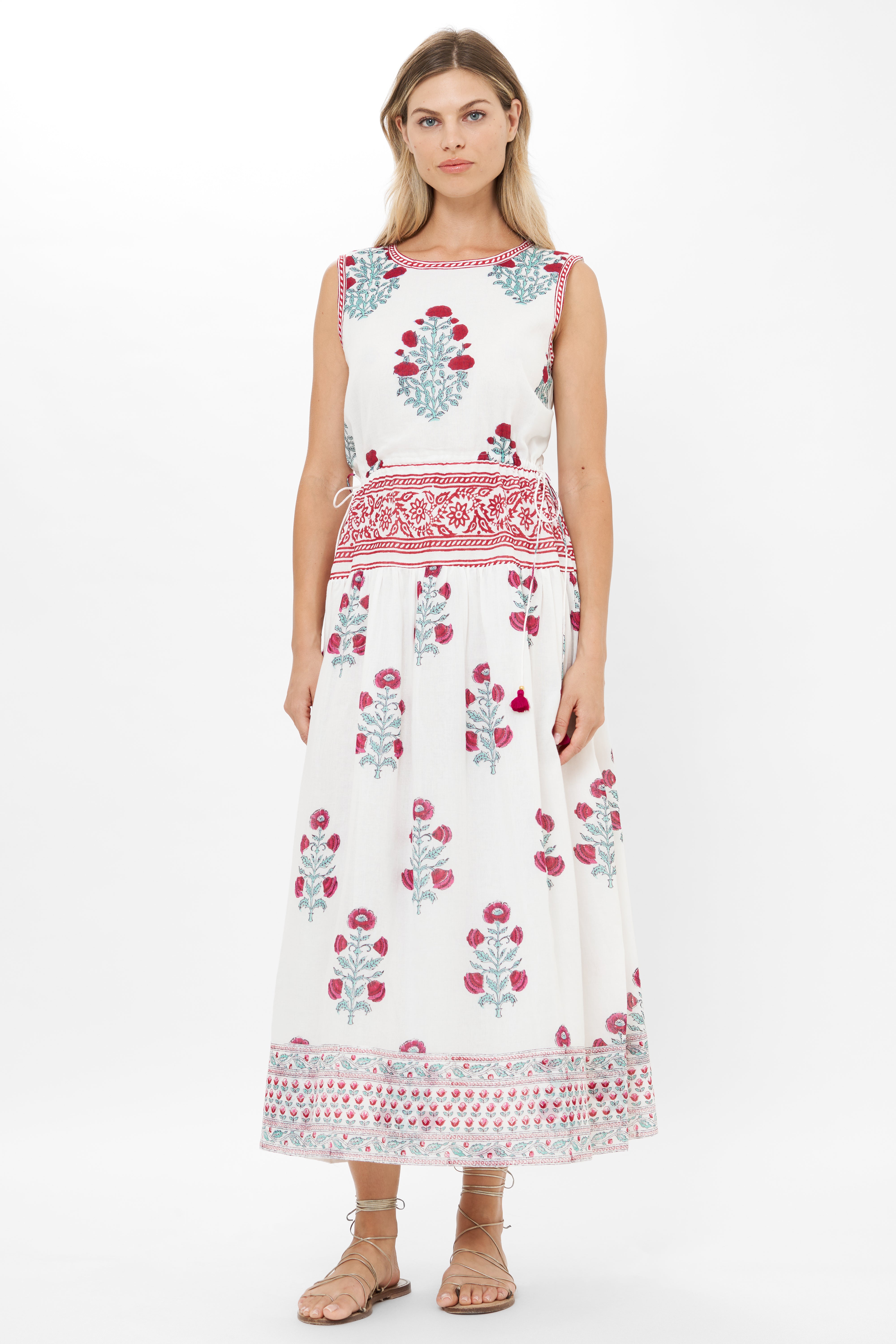 Sleeveless Piped Maxi- Napa Red