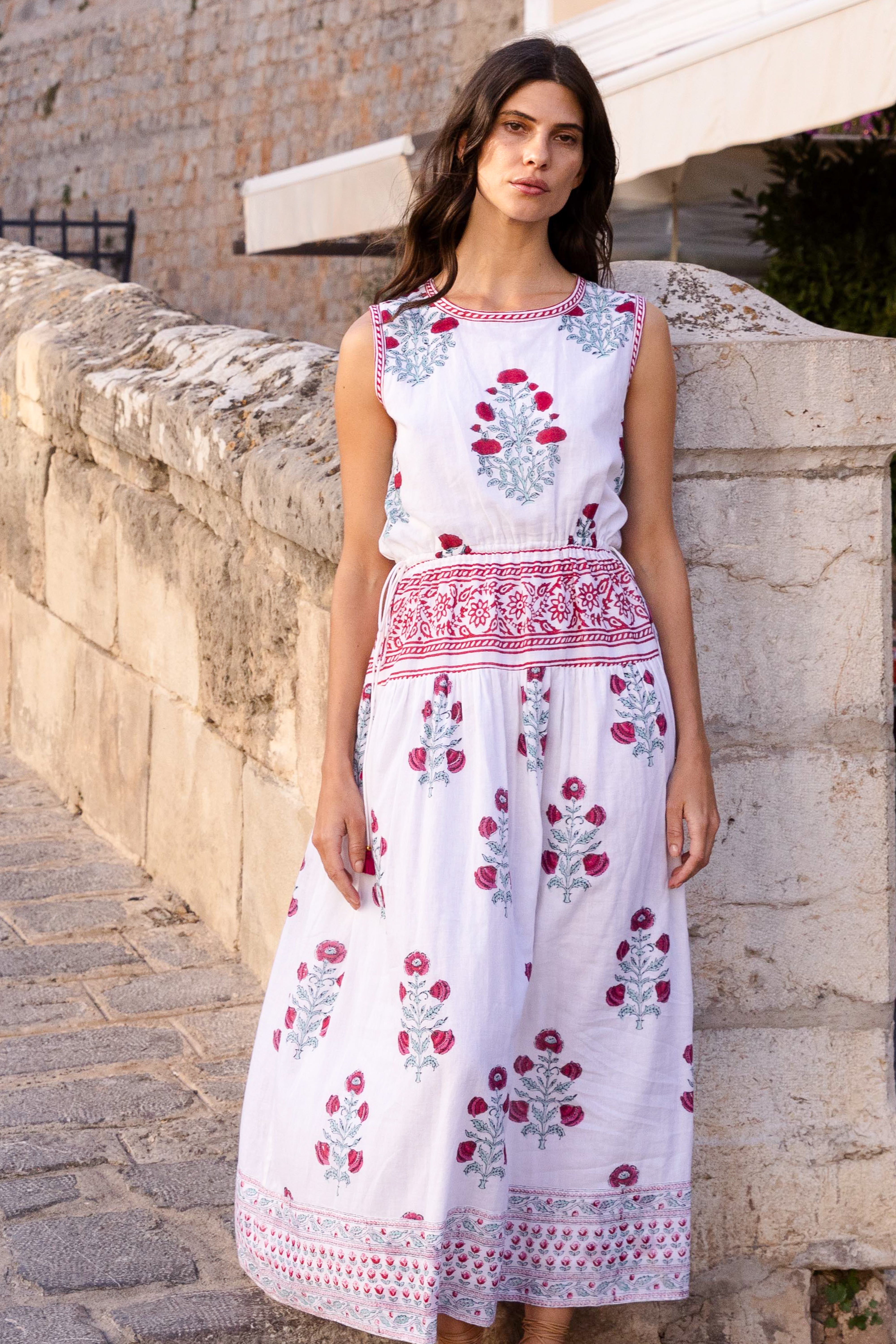 Sleeveless Piped Maxi- Napa Red