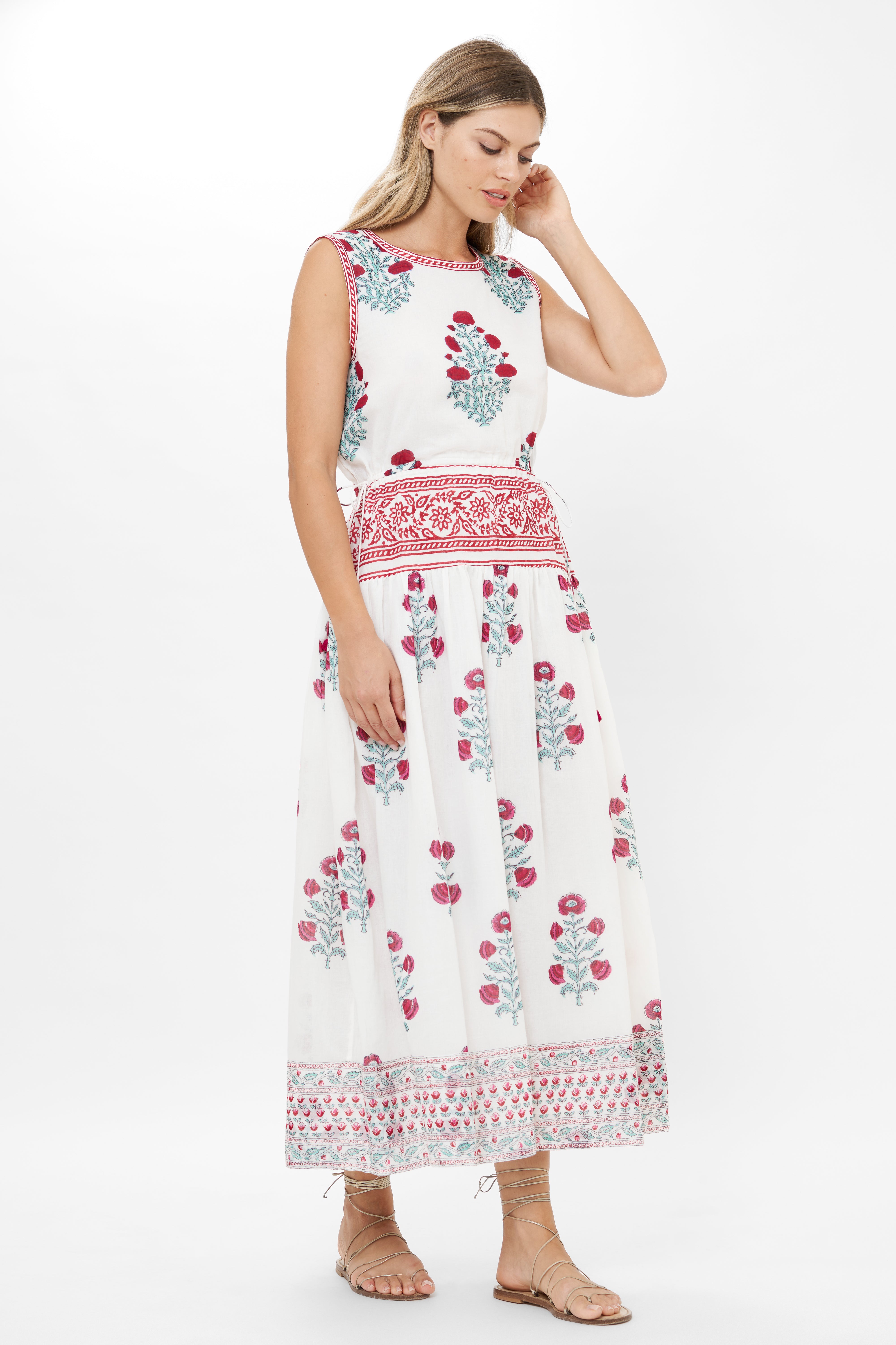 Sleeveless Piped Maxi- Napa Red