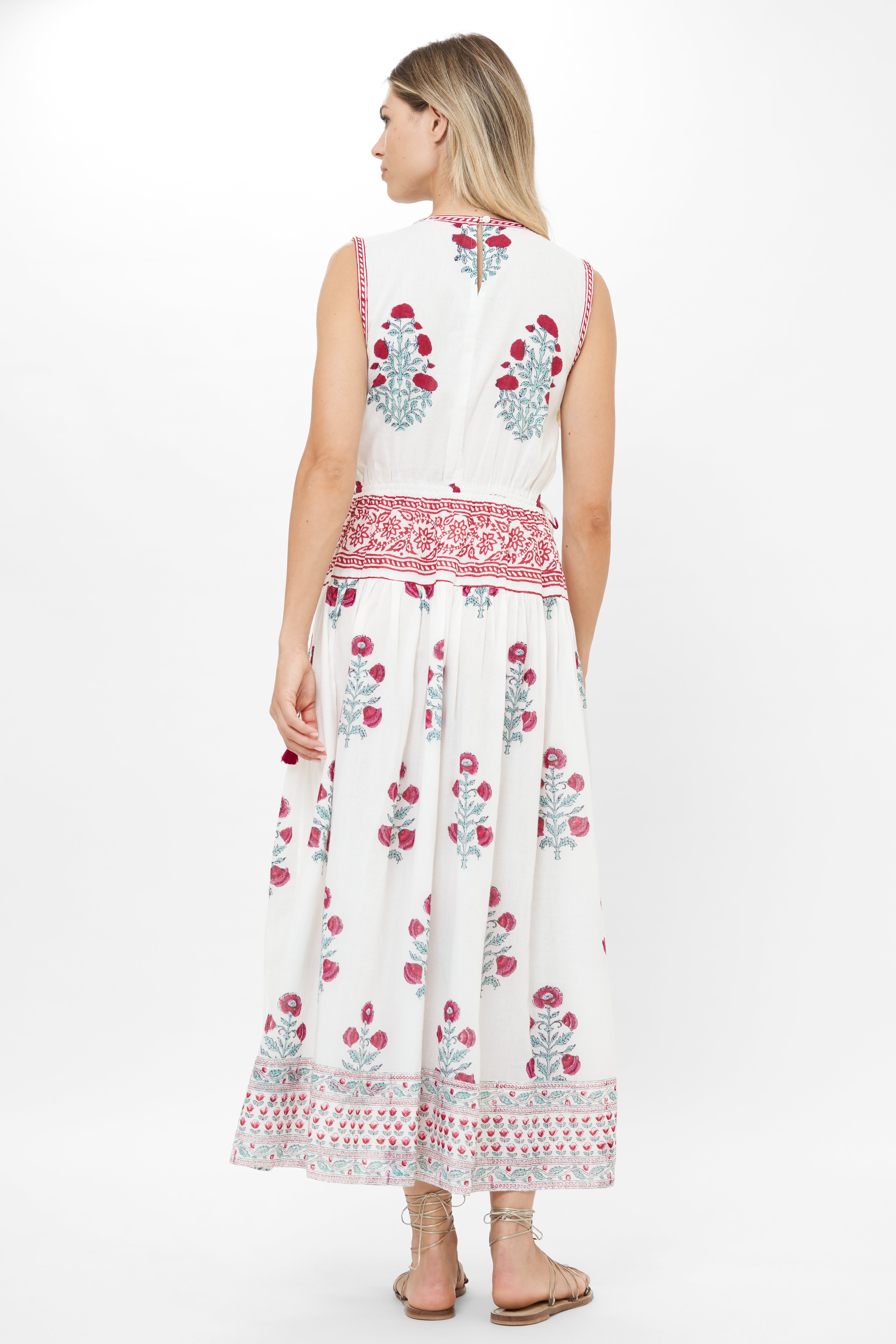 Sleeveless Piped Maxi- Napa Red