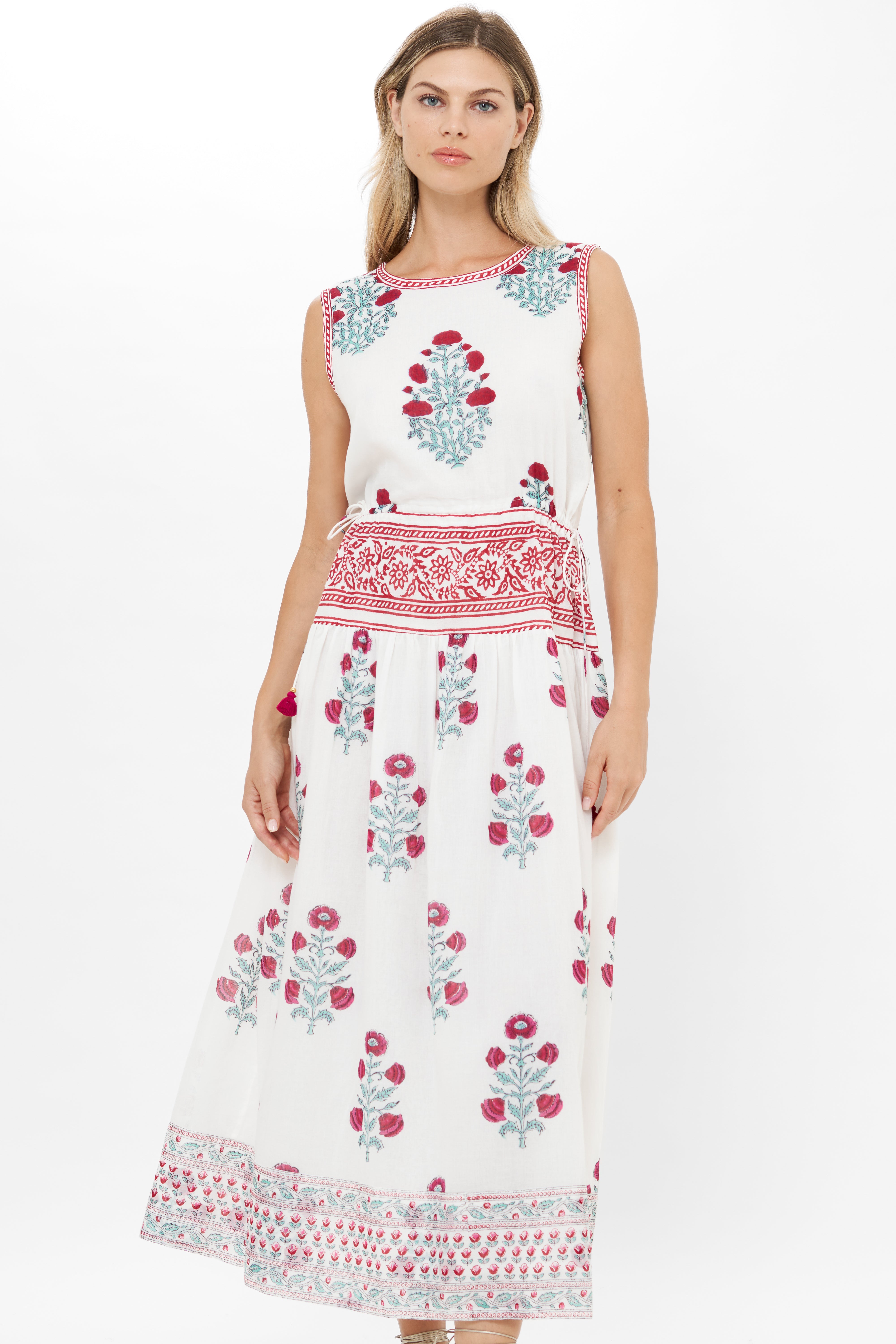 Sleeveless Piped Maxi- Napa Red