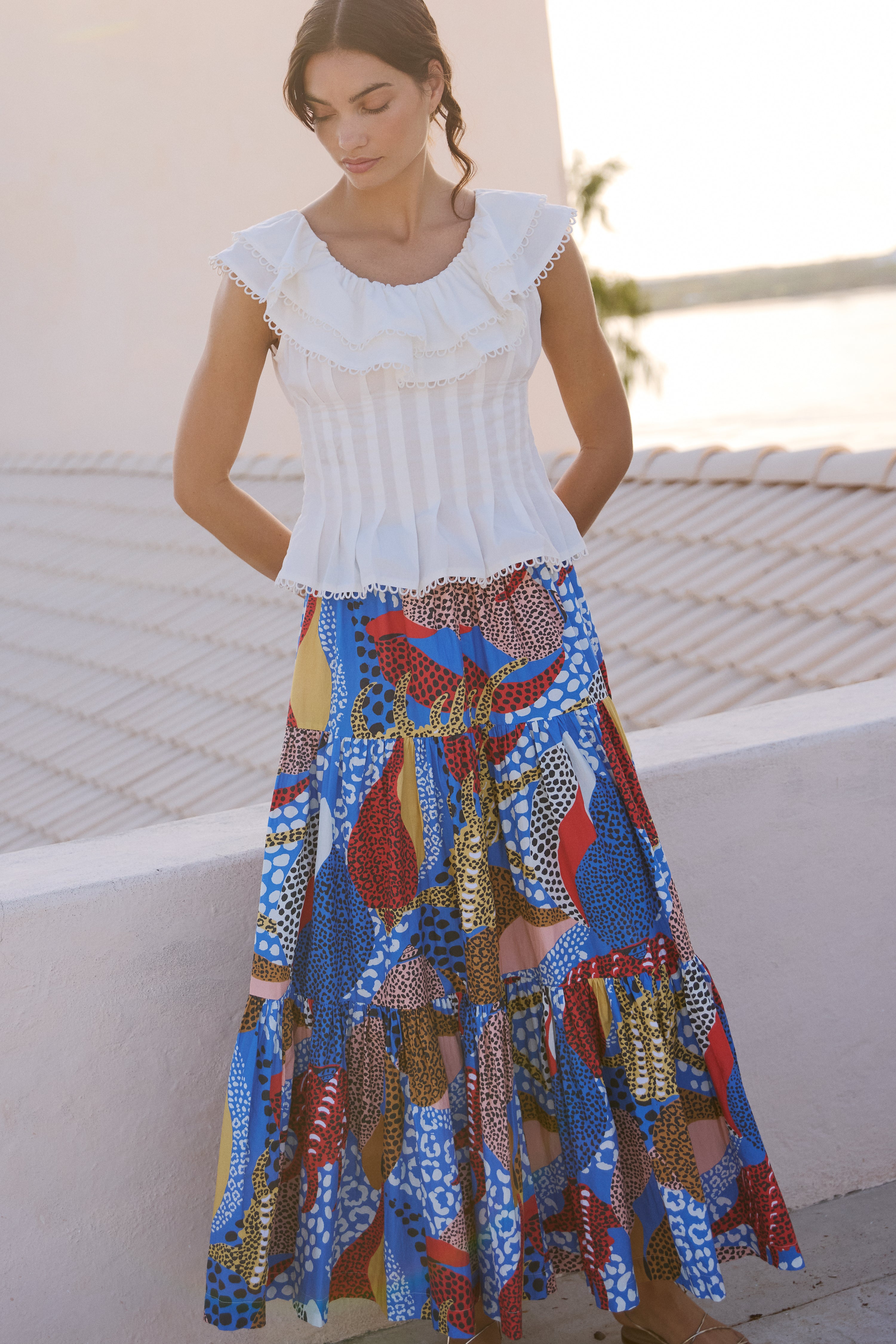 Tiered Maxi Skirt- Nautilus Blue