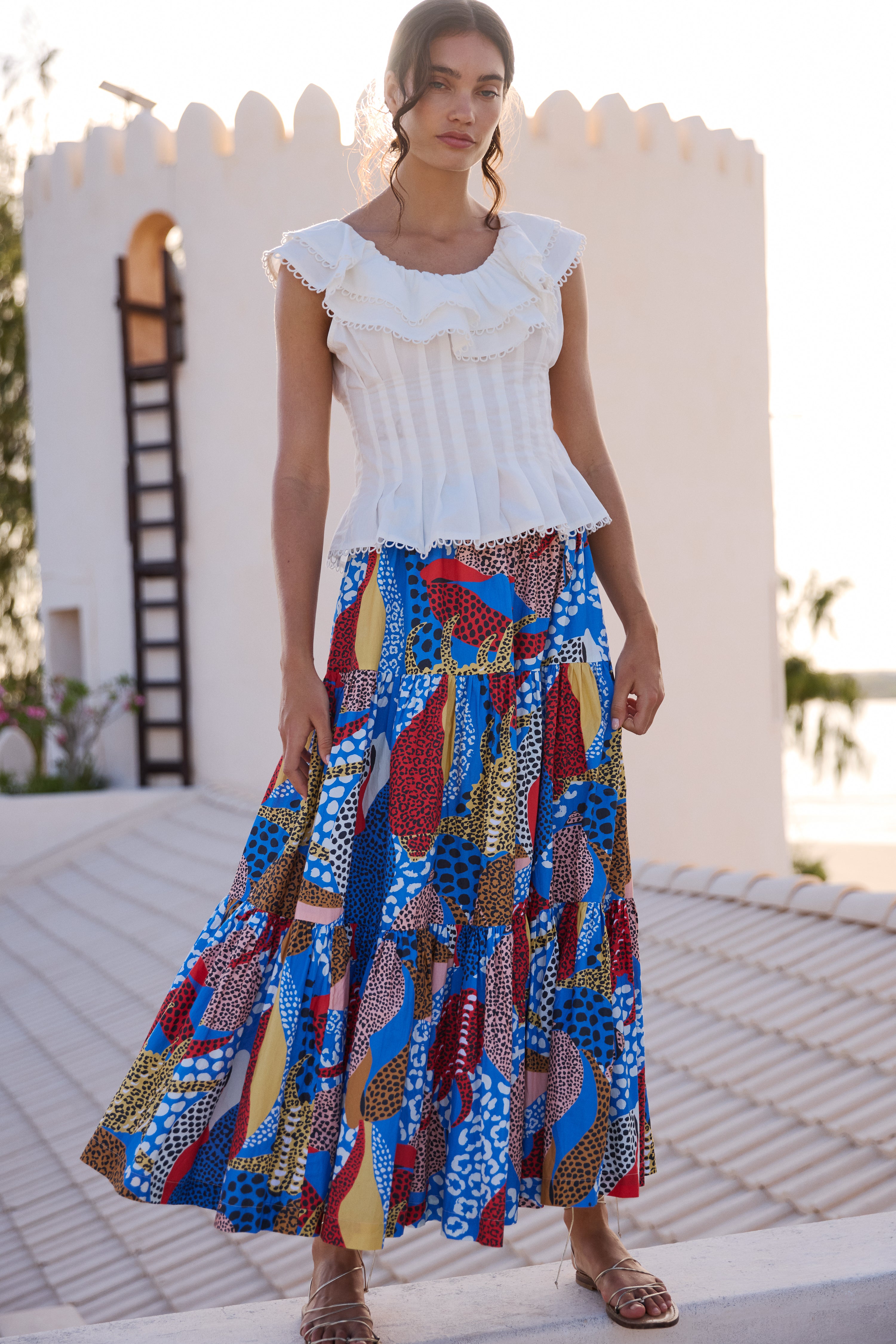 Tiered Maxi Skirt- Nautilus Blue