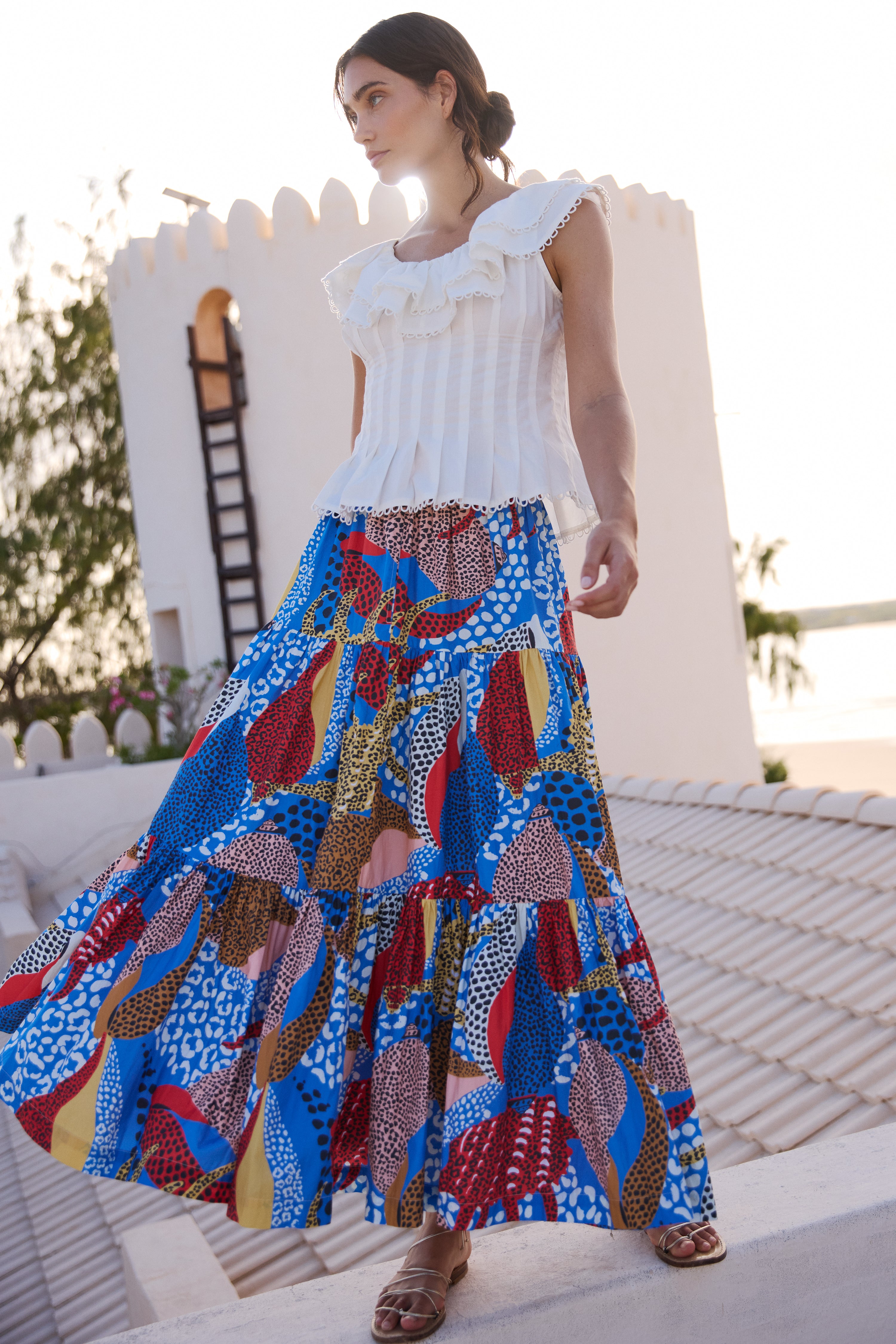 Tiered Maxi Skirt- Nautilus Blue
