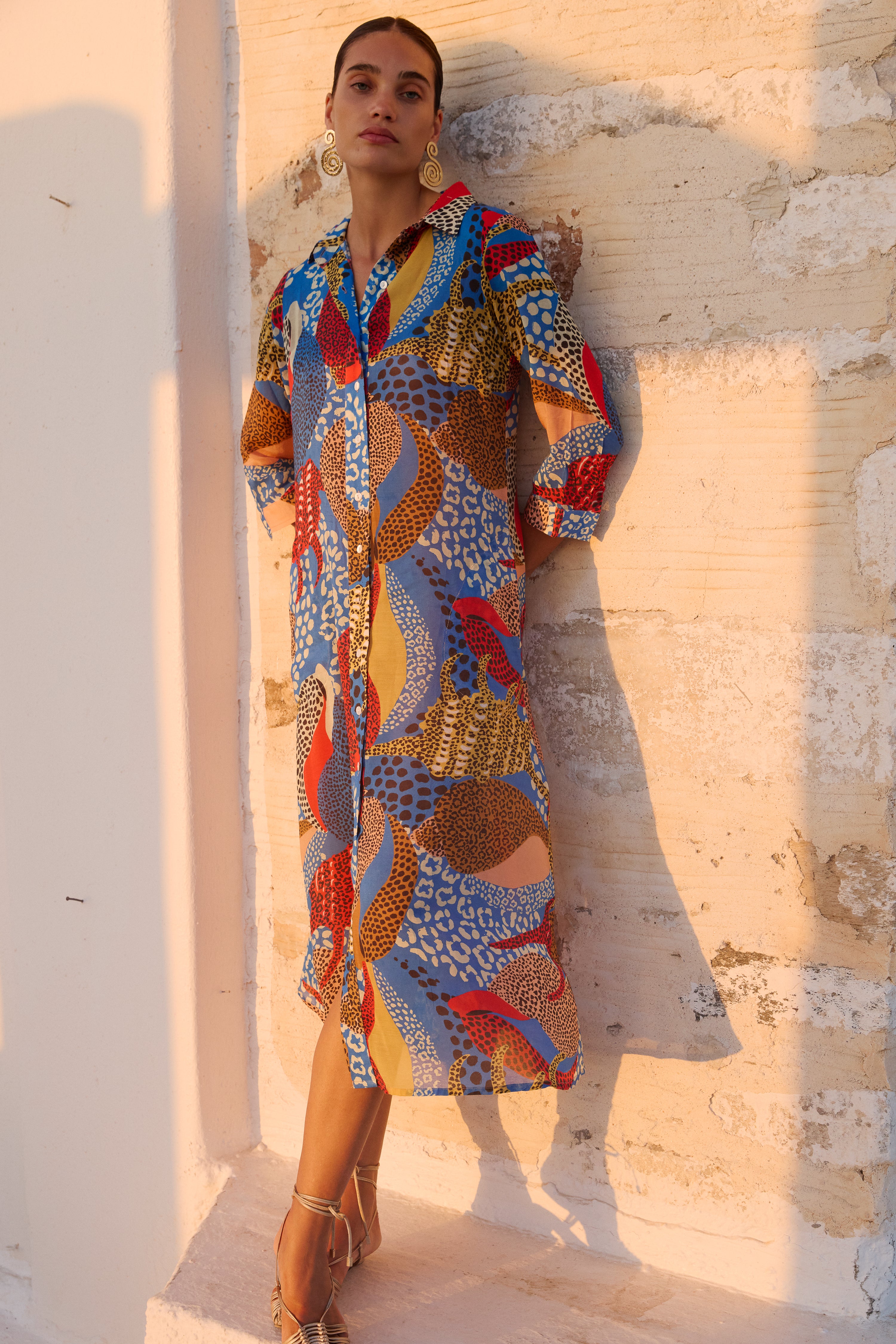 Shirt Dress Midi- Nautilus Blue