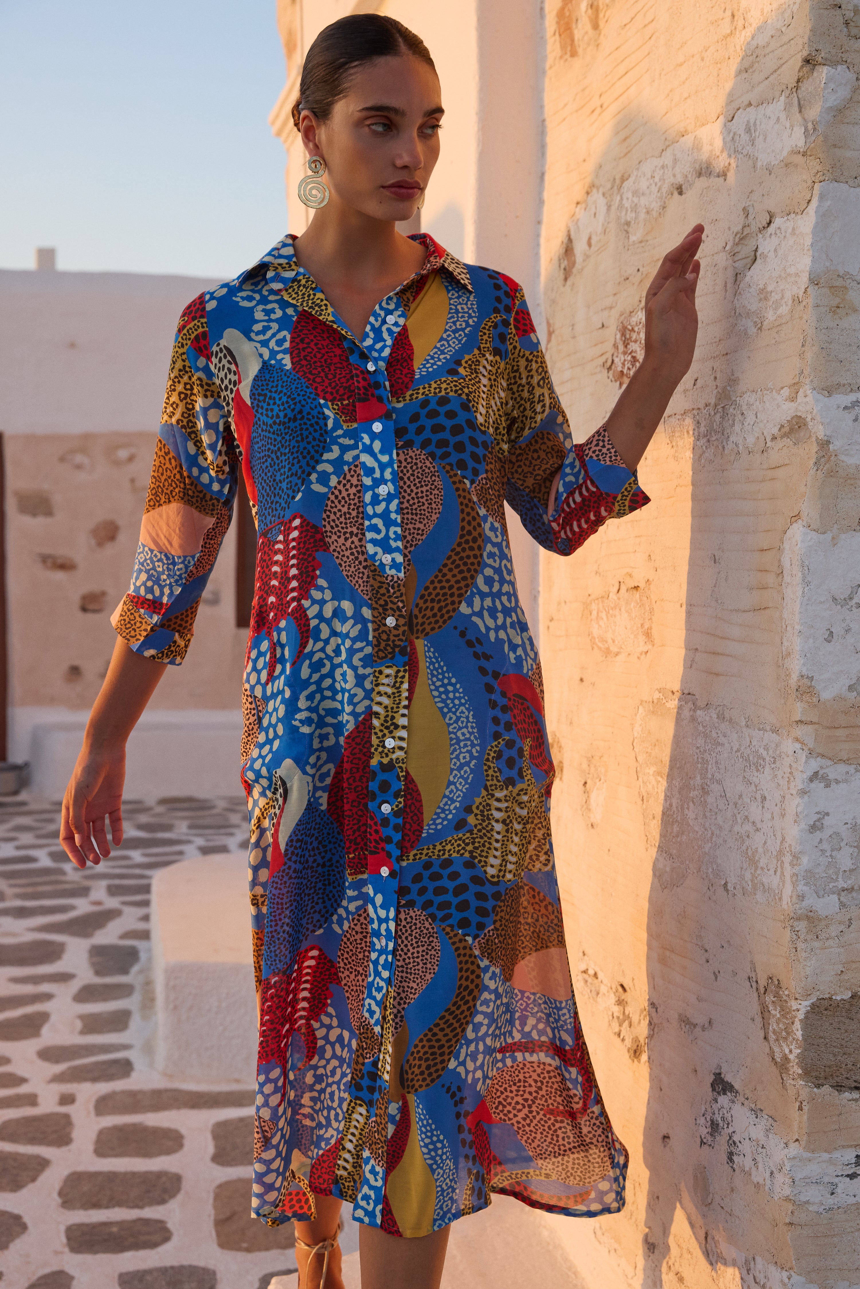 Shirt Dress Midi- Nautilus Blue