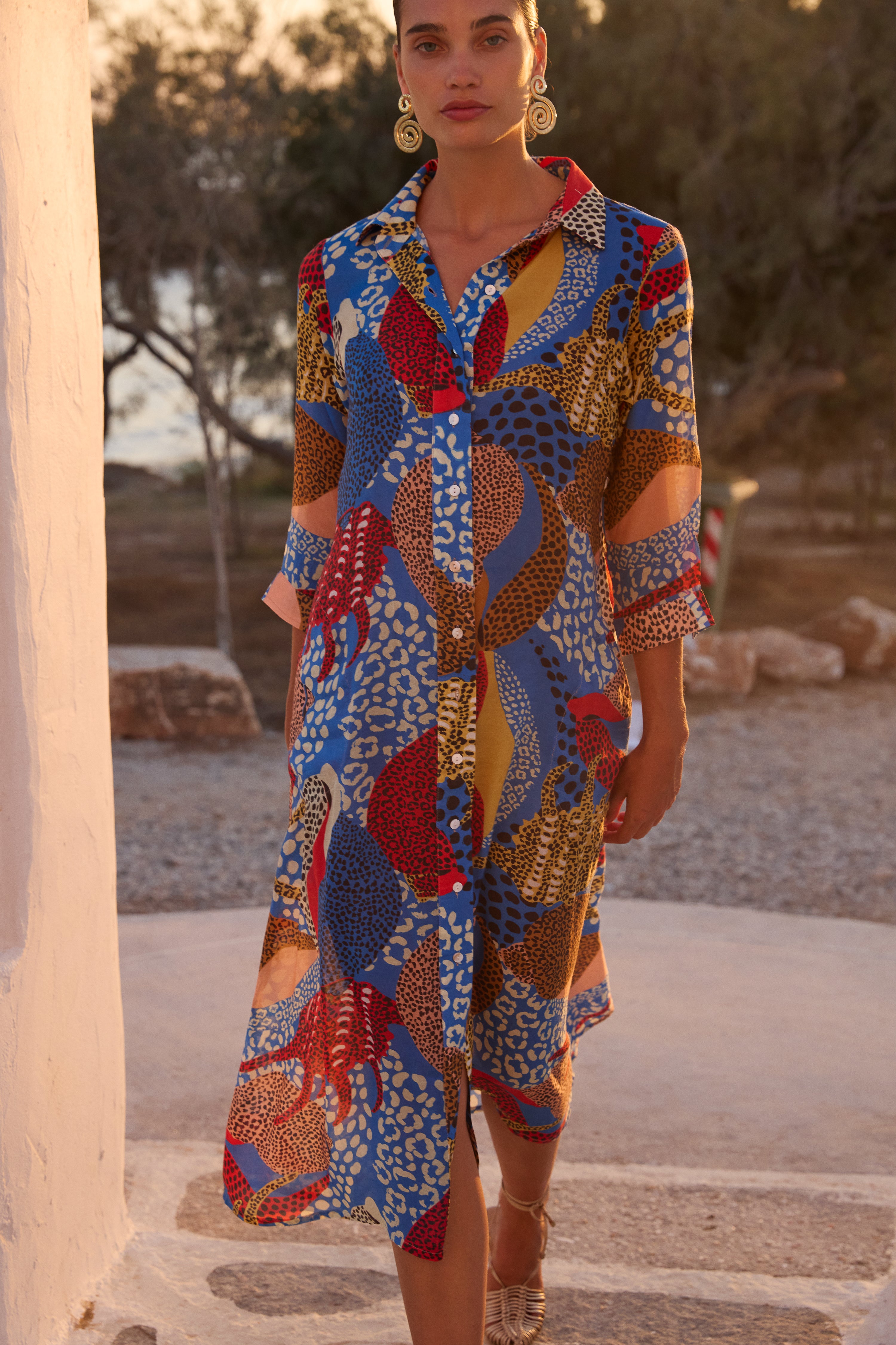 Shirt Dress Midi- Nautilus Blue