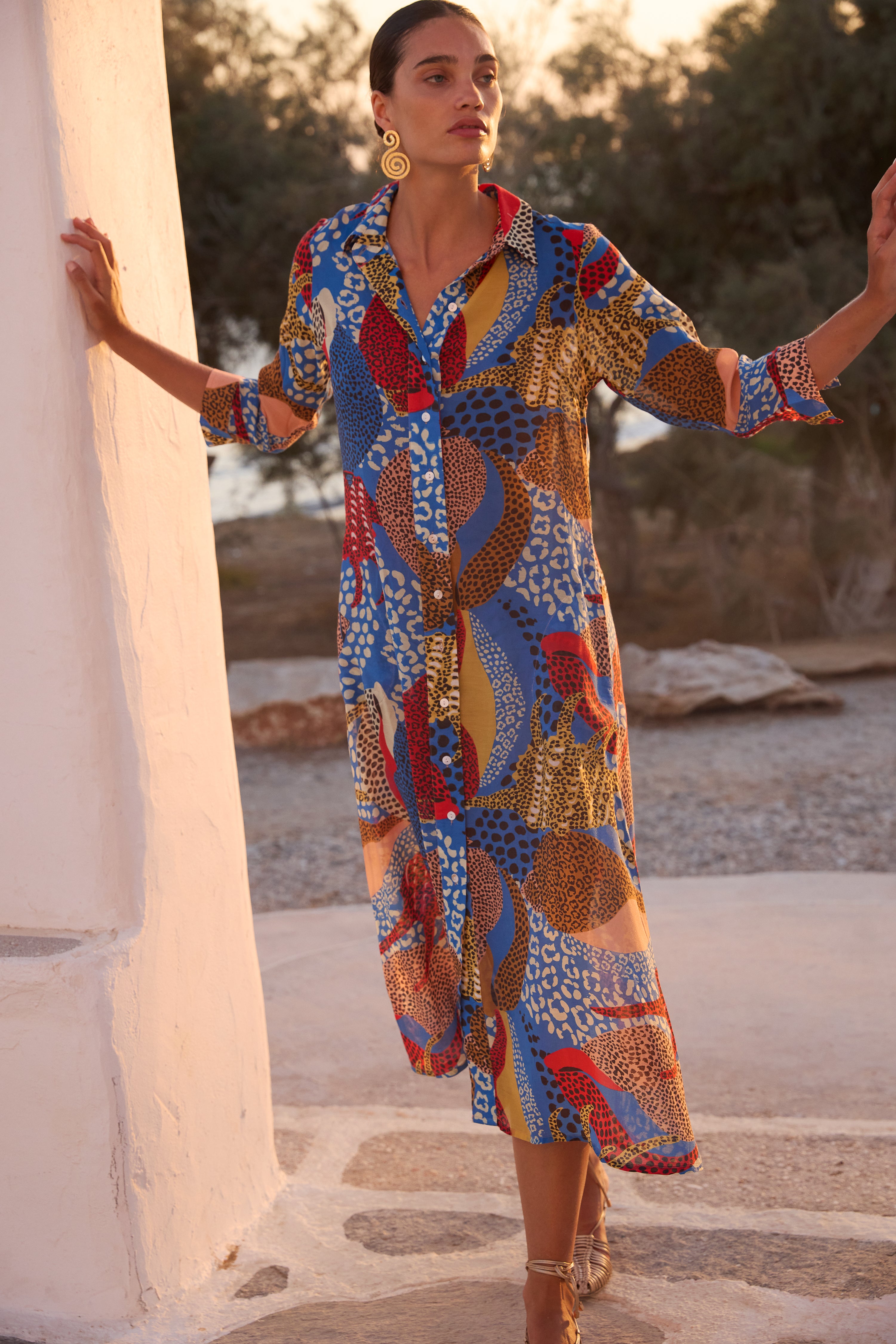 Shirt Dress Midi- Nautilus Blue