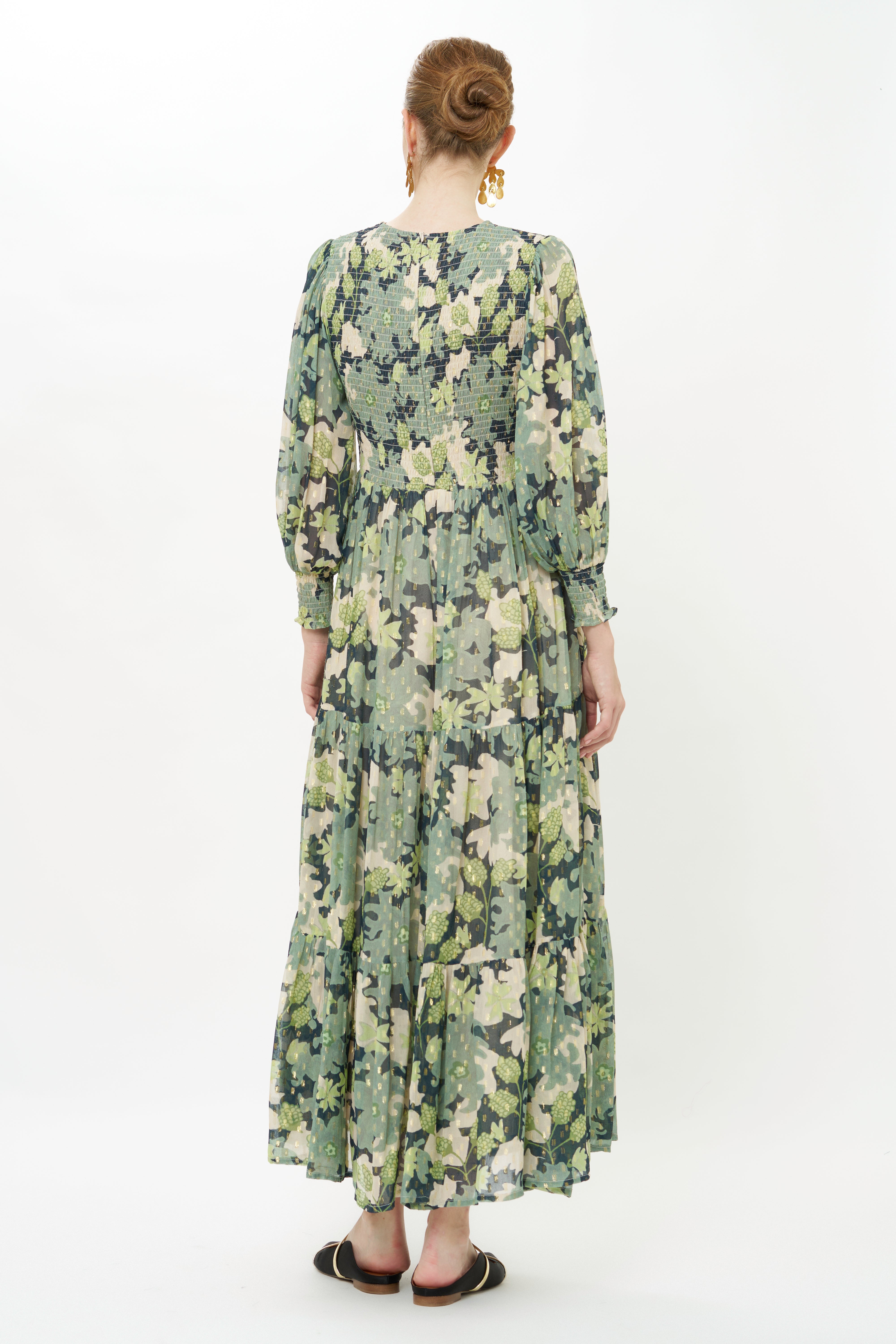 Smocked Top Maxi- Suzani Charcoal