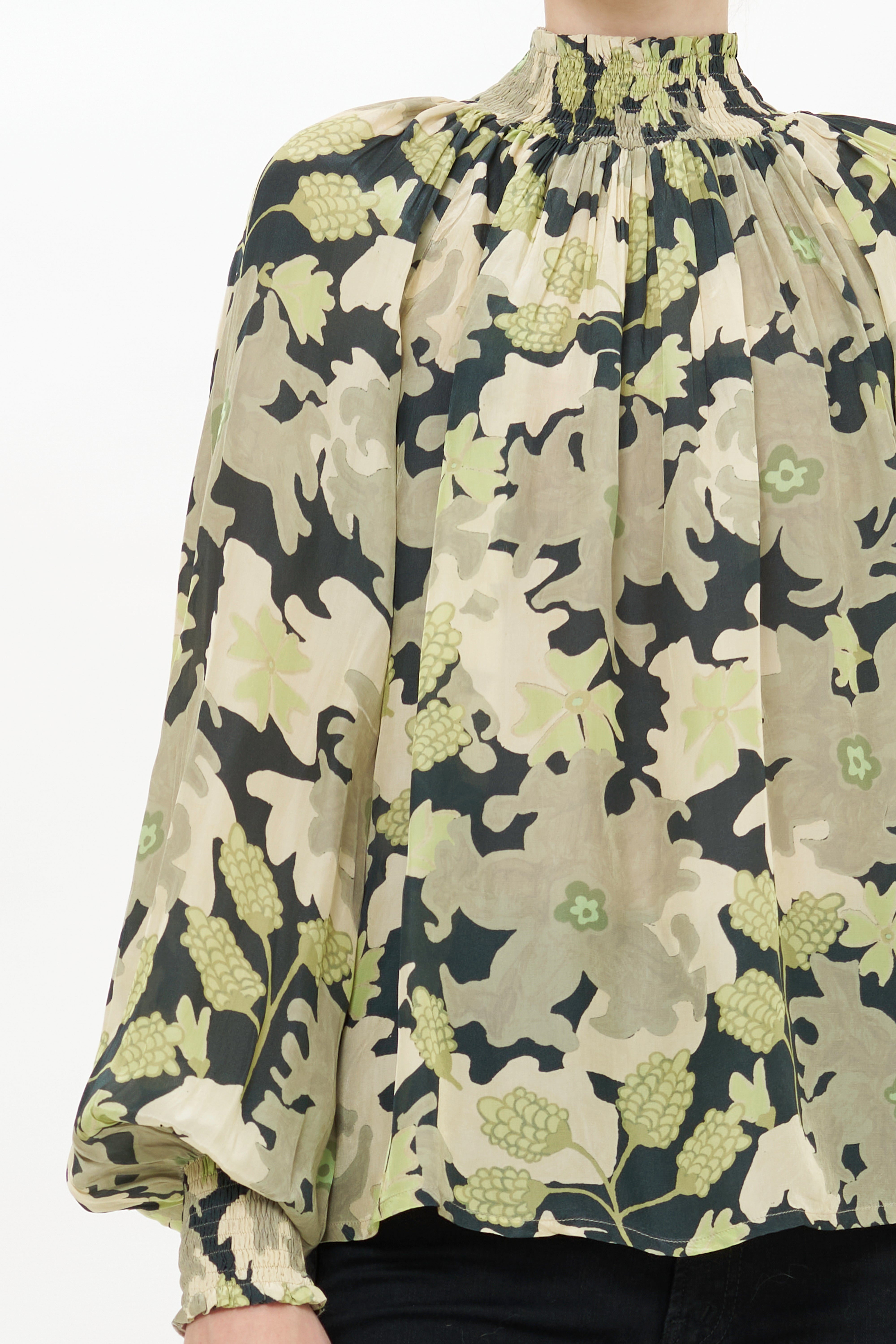 High Neck Blouse- Suzani Charcoal