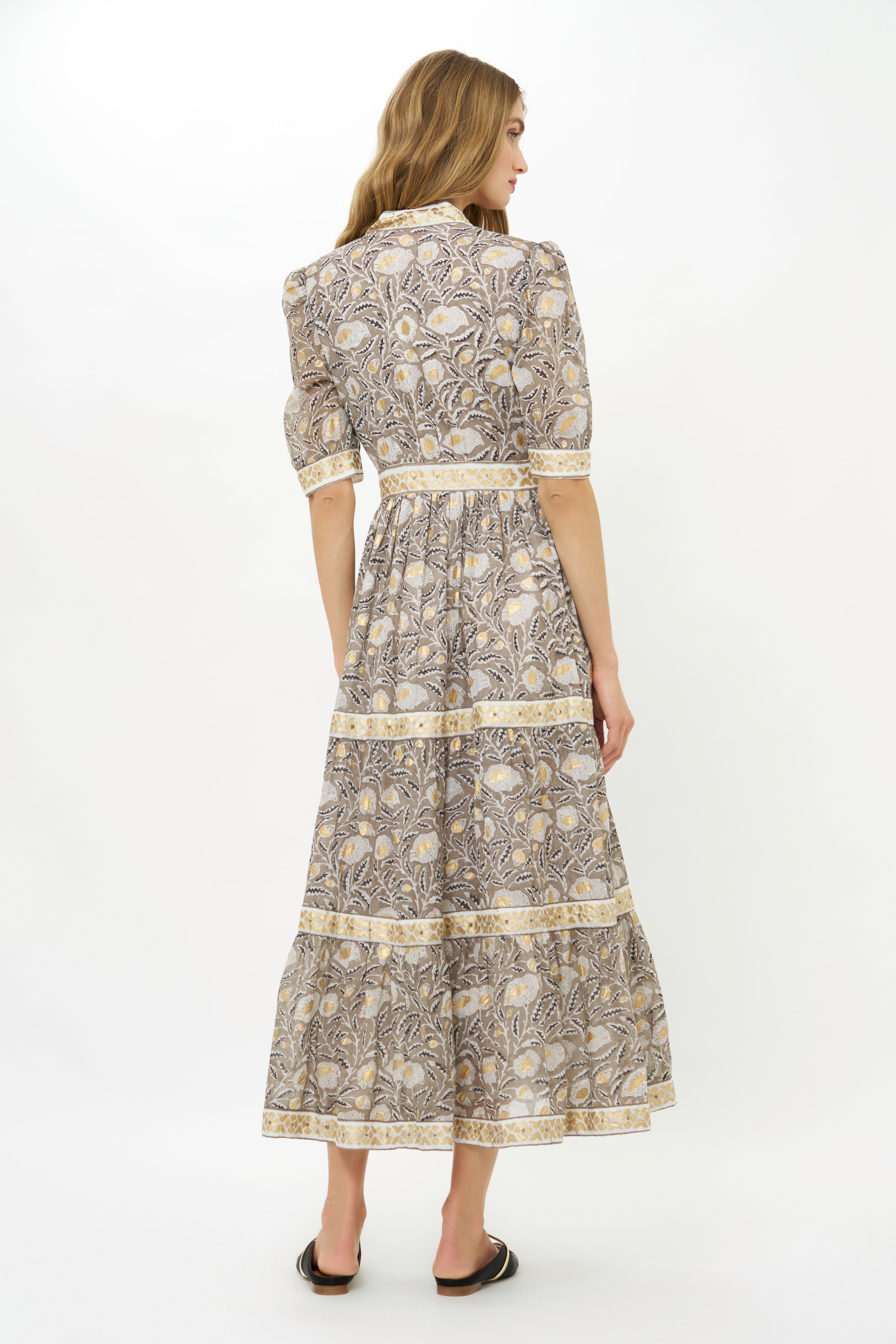 V-Neck Cuffed Maxi- Birch Taupe