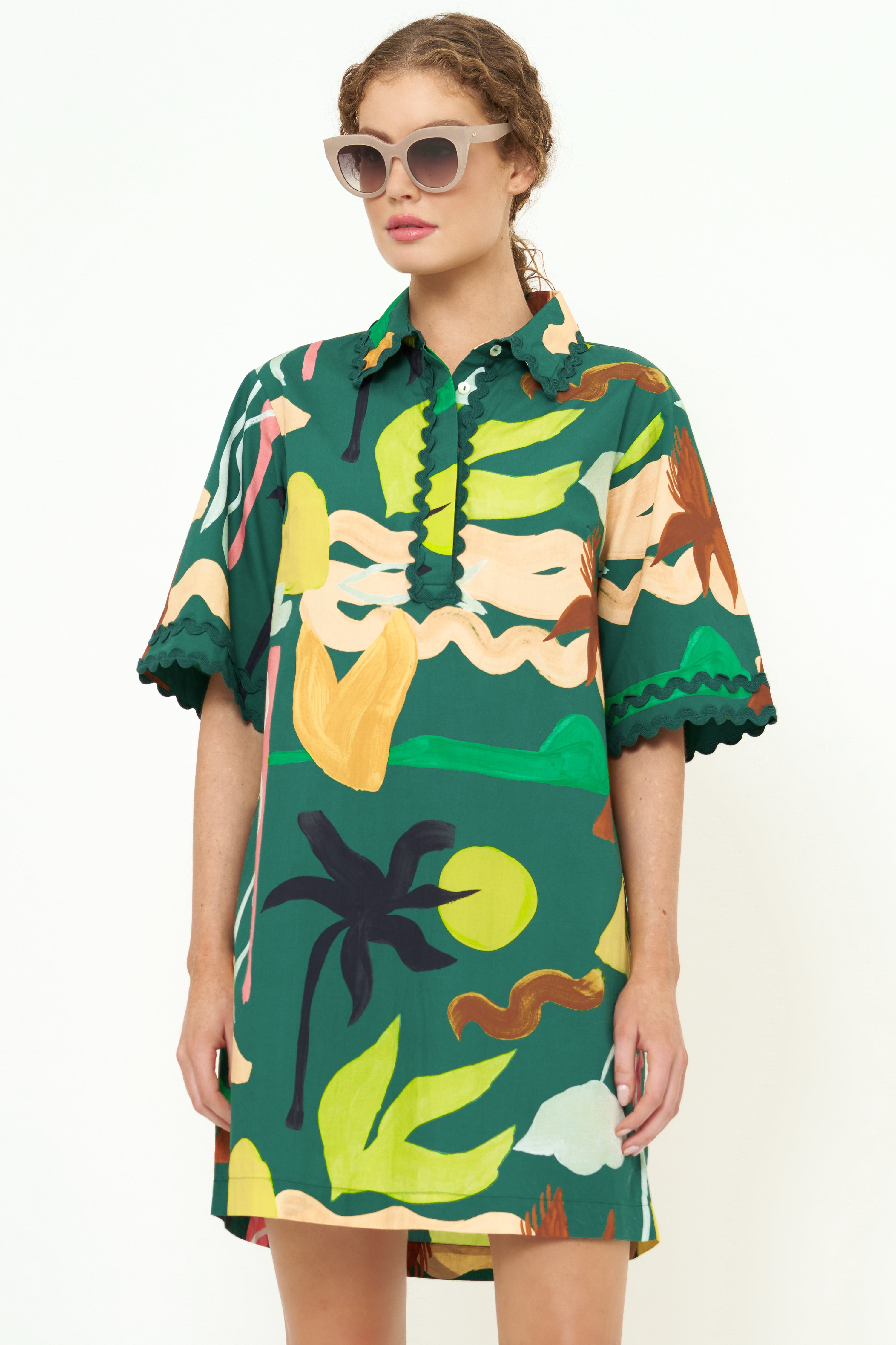 Collared Shirt Dress Mini- Paradiso Green