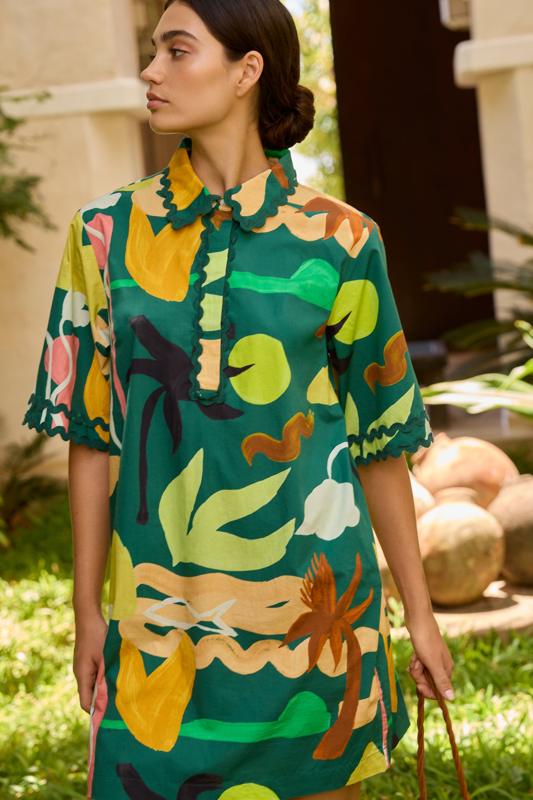 oliphant shirt dress mini Collared Shirt Dress Mini- Paradiso Green-XXS