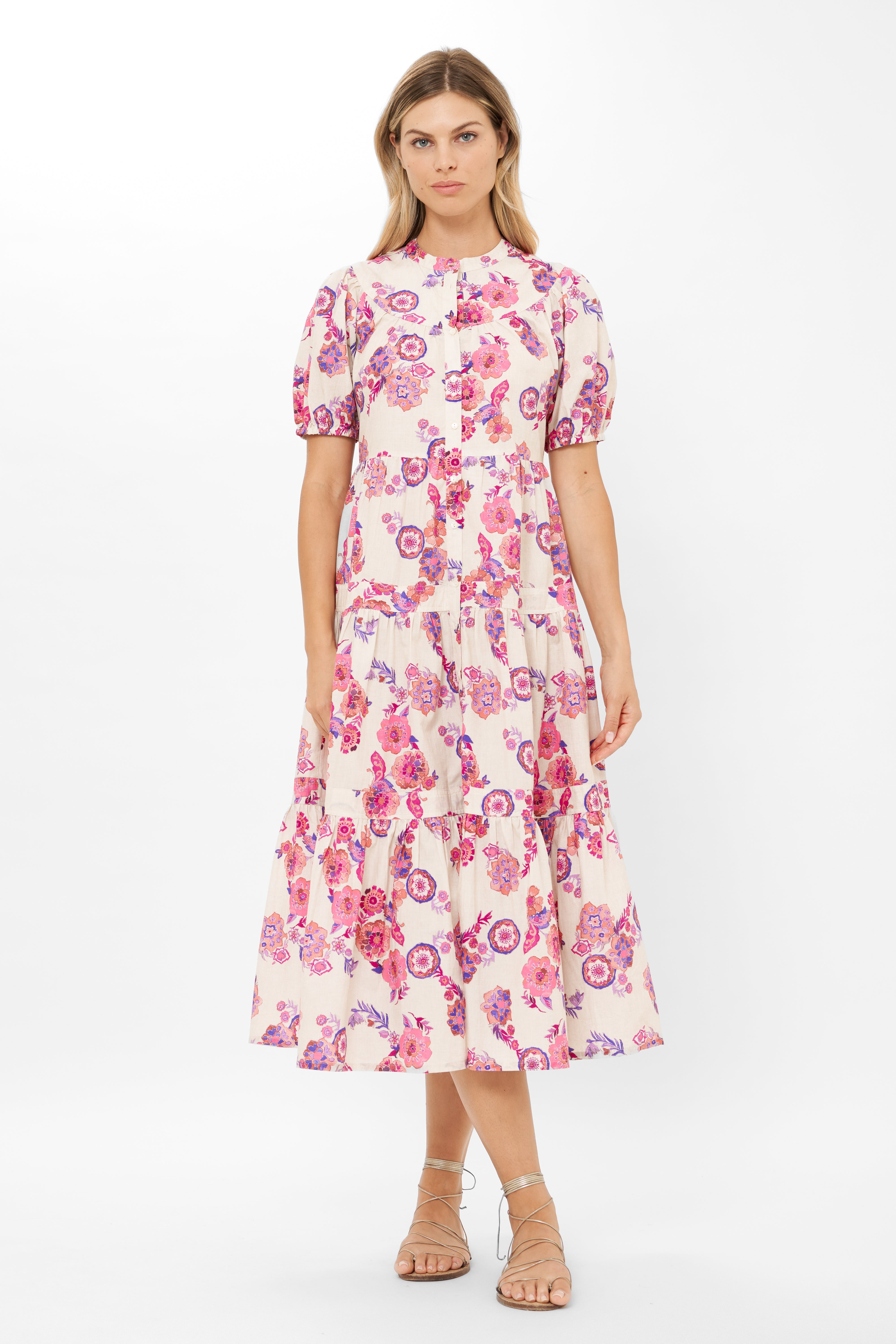 Scoop Tiered Midi- Pretoria Pink