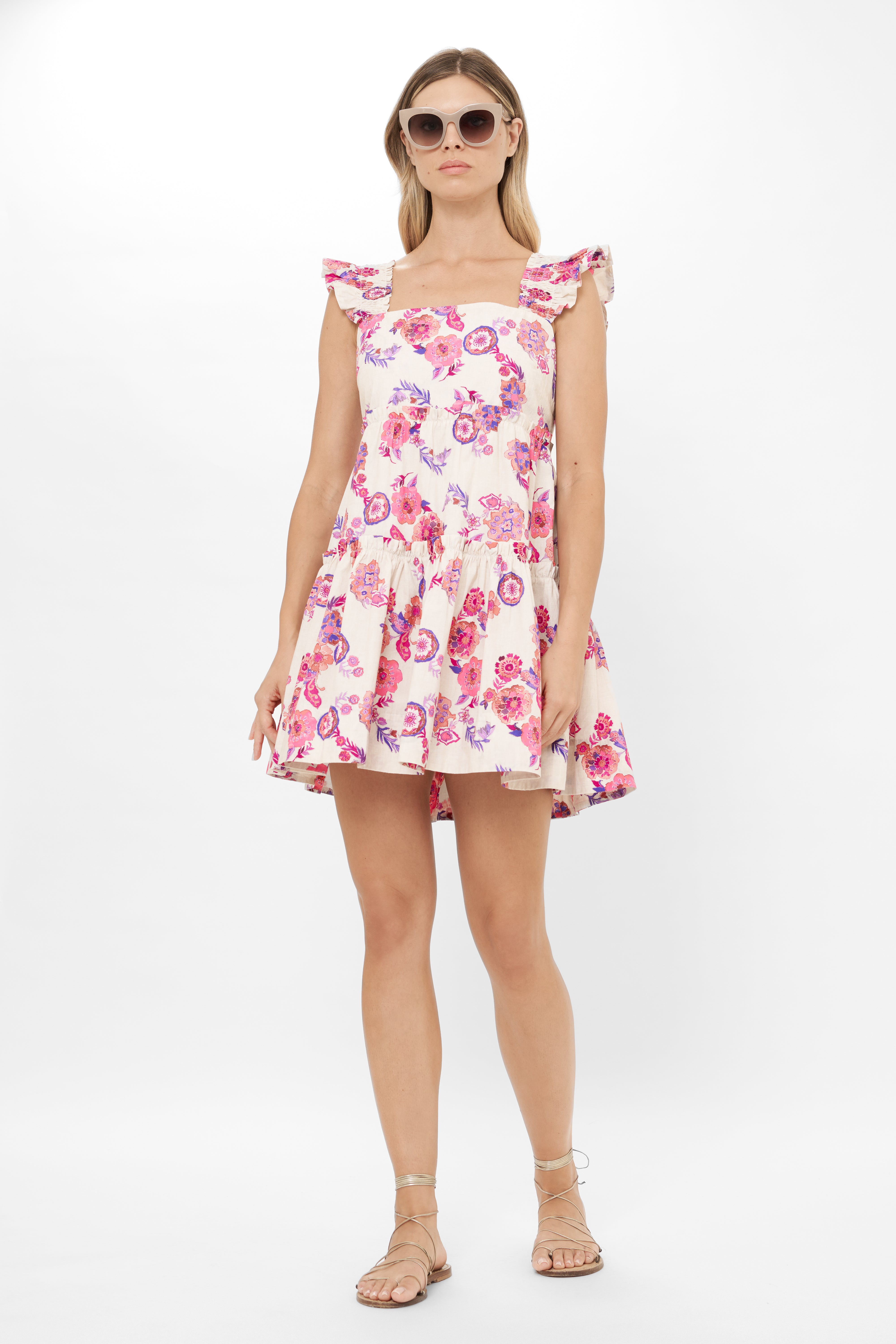 Smocked Square Neck Mini- Pretoria Pink