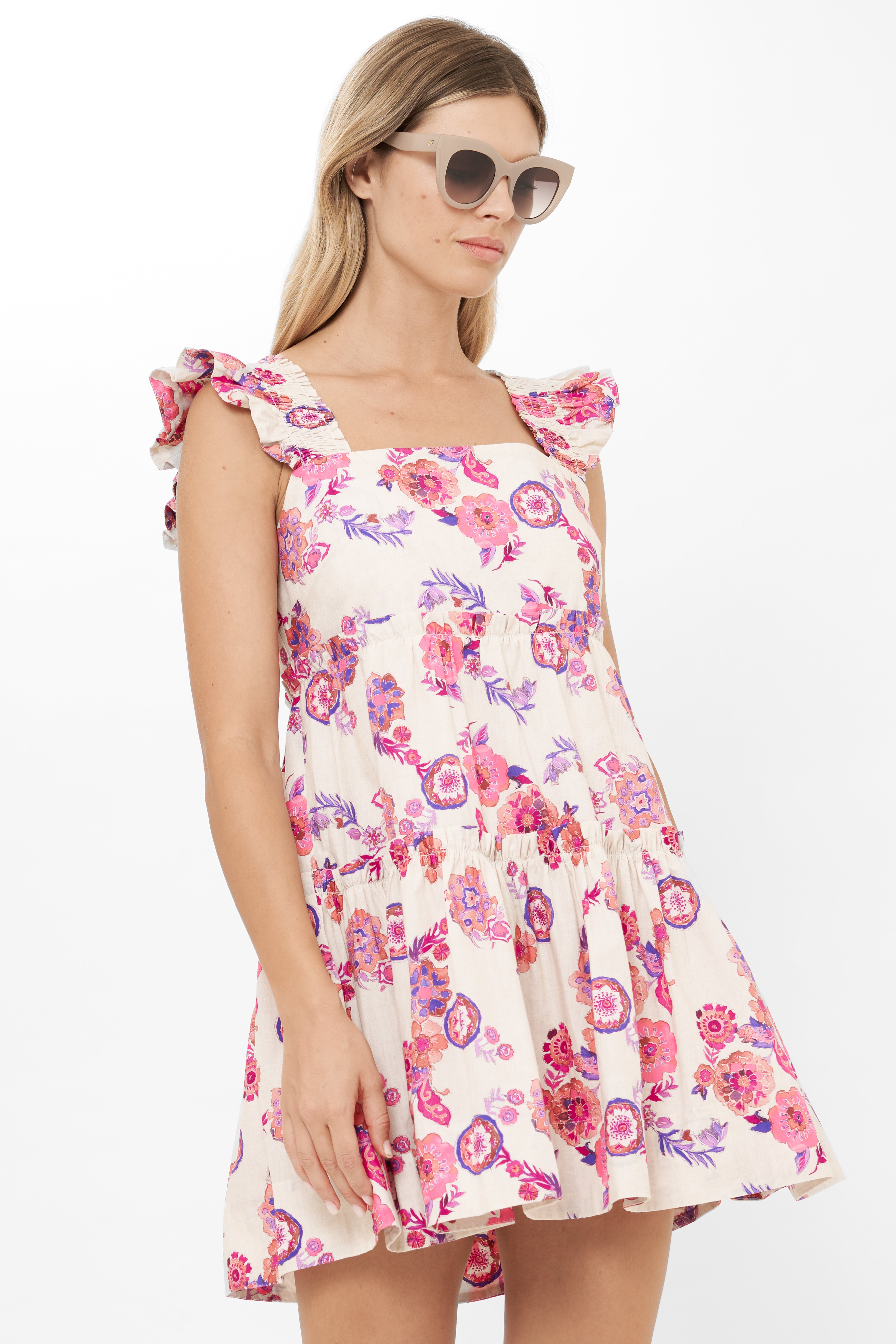 Smocked Square Neck Mini- Pretoria Pink