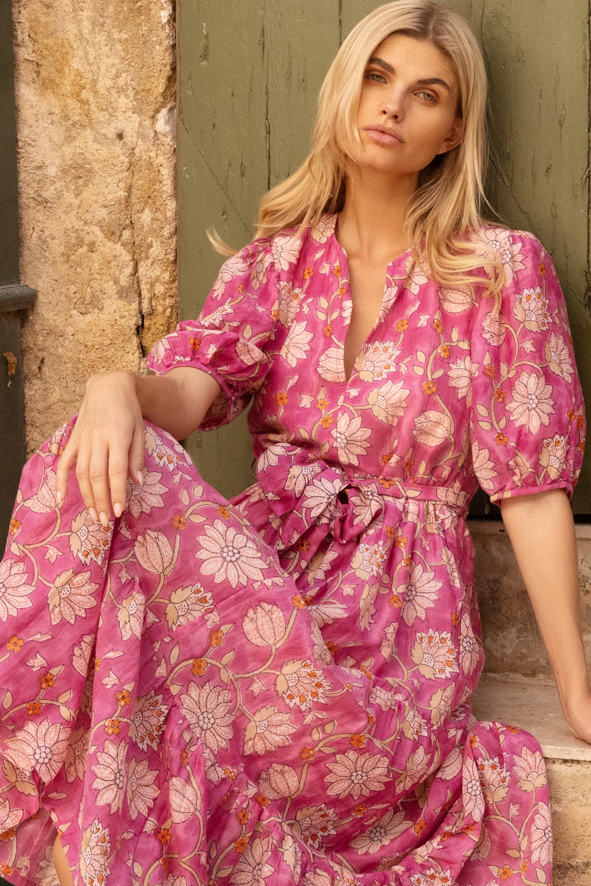 Puff Sleeve Maxi- Presidio Magenta-Large