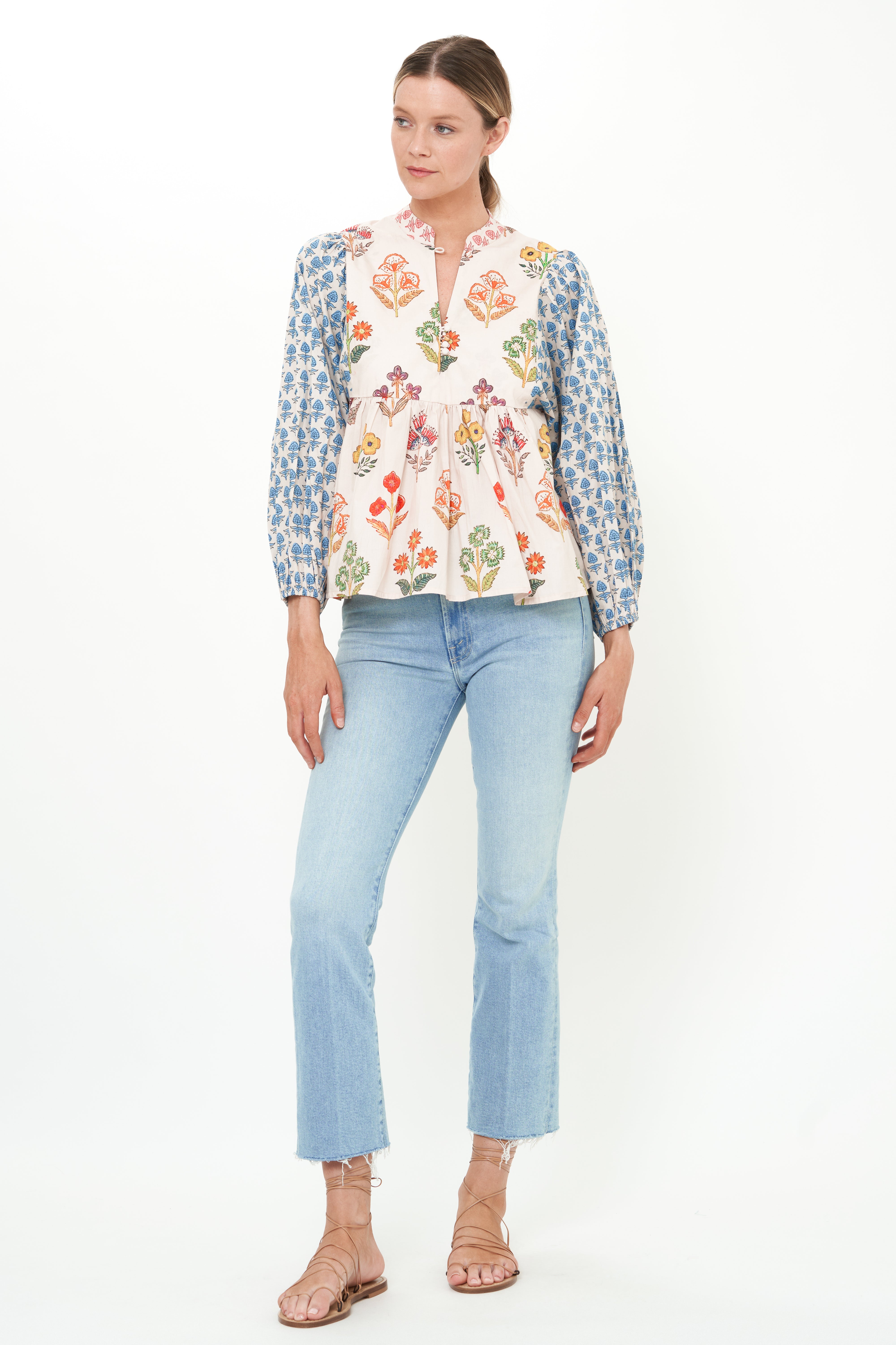 Mandarin Balloon Top- Provence Blue